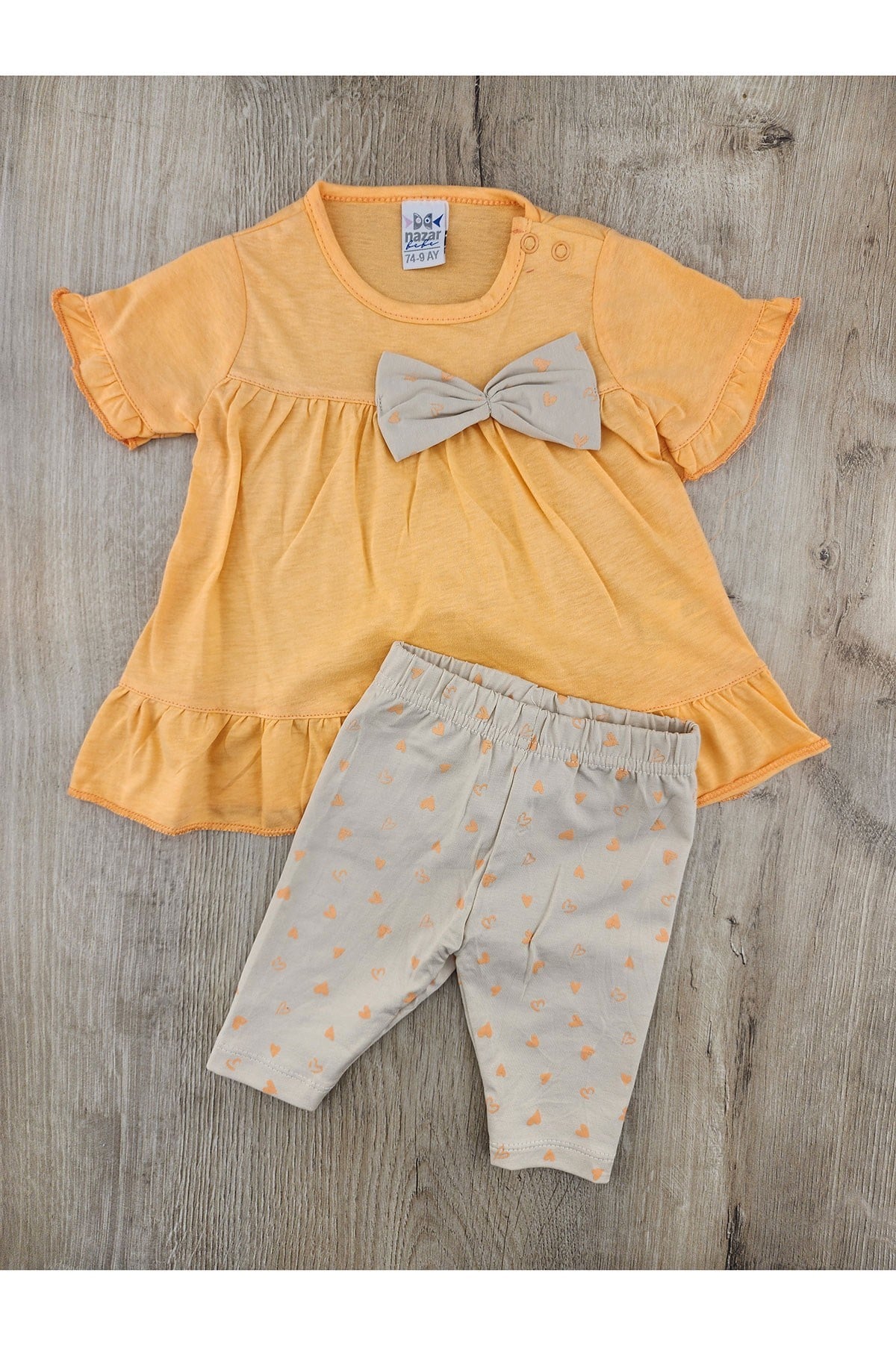Nazar Bebe (9-24 Ay) 26524 Kalp Desenli Fiyonklu Taytlı Takım