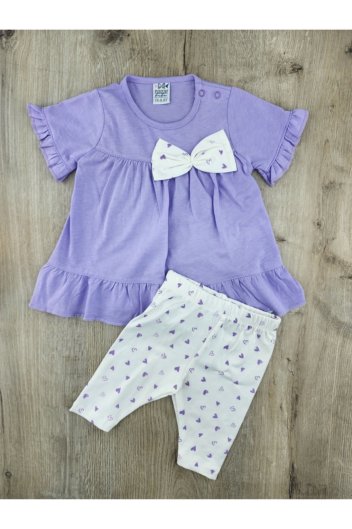 Nazar Bebe (9-24 Ay) 26524 Kalp Desenli Fiyonklu Taytlı Takım