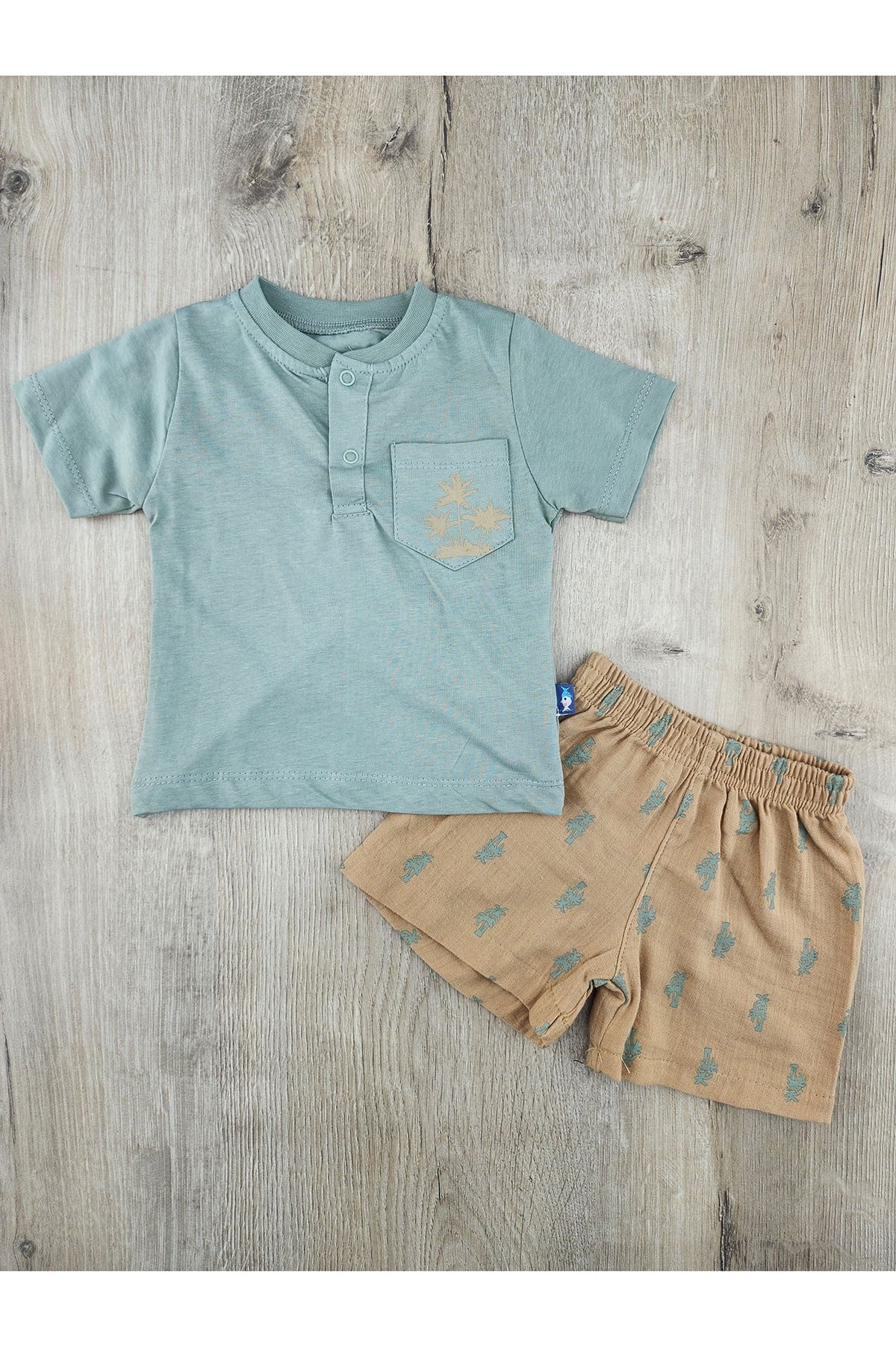 Nazar Bebe (9-24 Ay) 26525  Palmiye Desenli Müslin Şortlu Takım