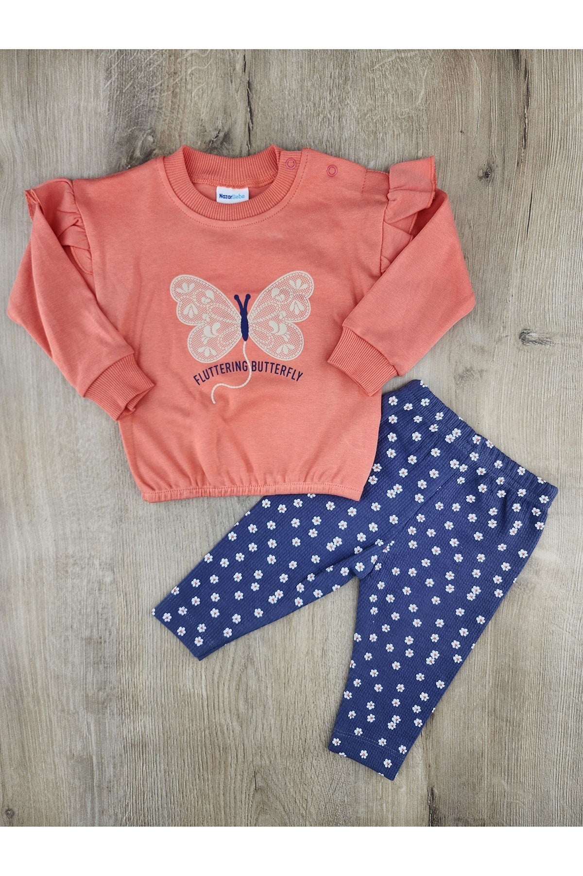 Nazar Bebe (9-24 Ay) 26724  Kelebek Desenli Taytlı Mevsimlik Takım