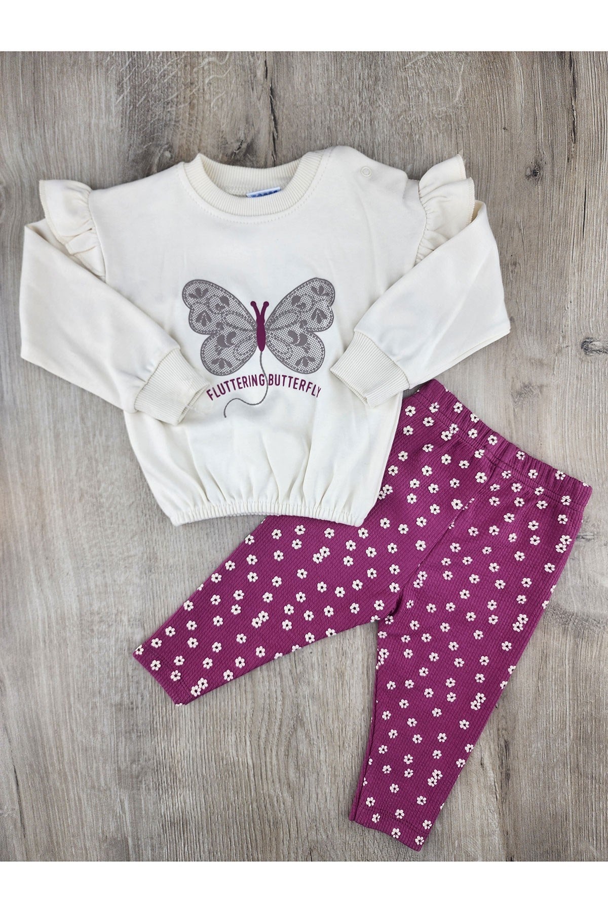 Nazar Bebe (9-24 Ay) 26724  Kelebek Desenli Taytlı Mevsimlik Takım