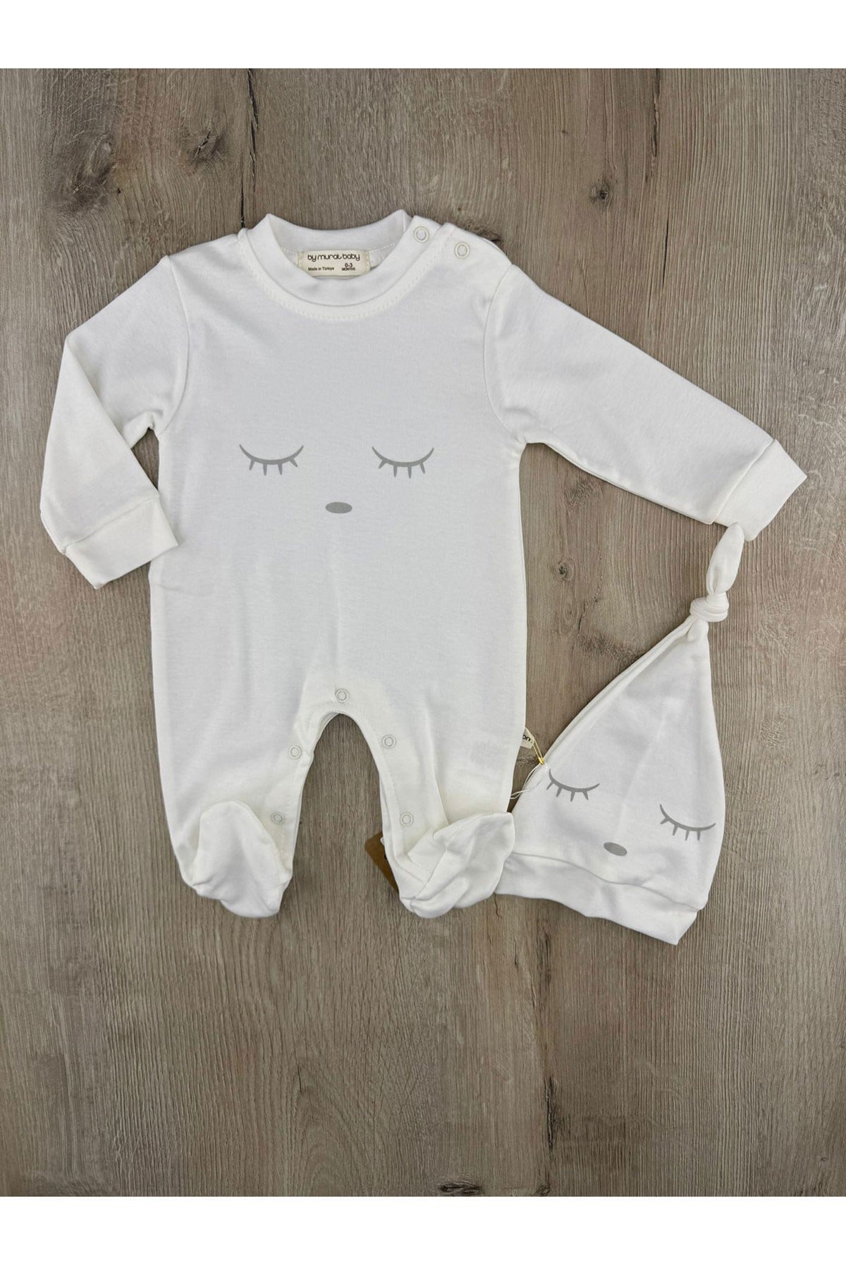 Nurat Baby (0-6 Ay) 8292 Kirpik Desenli Şapkalı Tulum