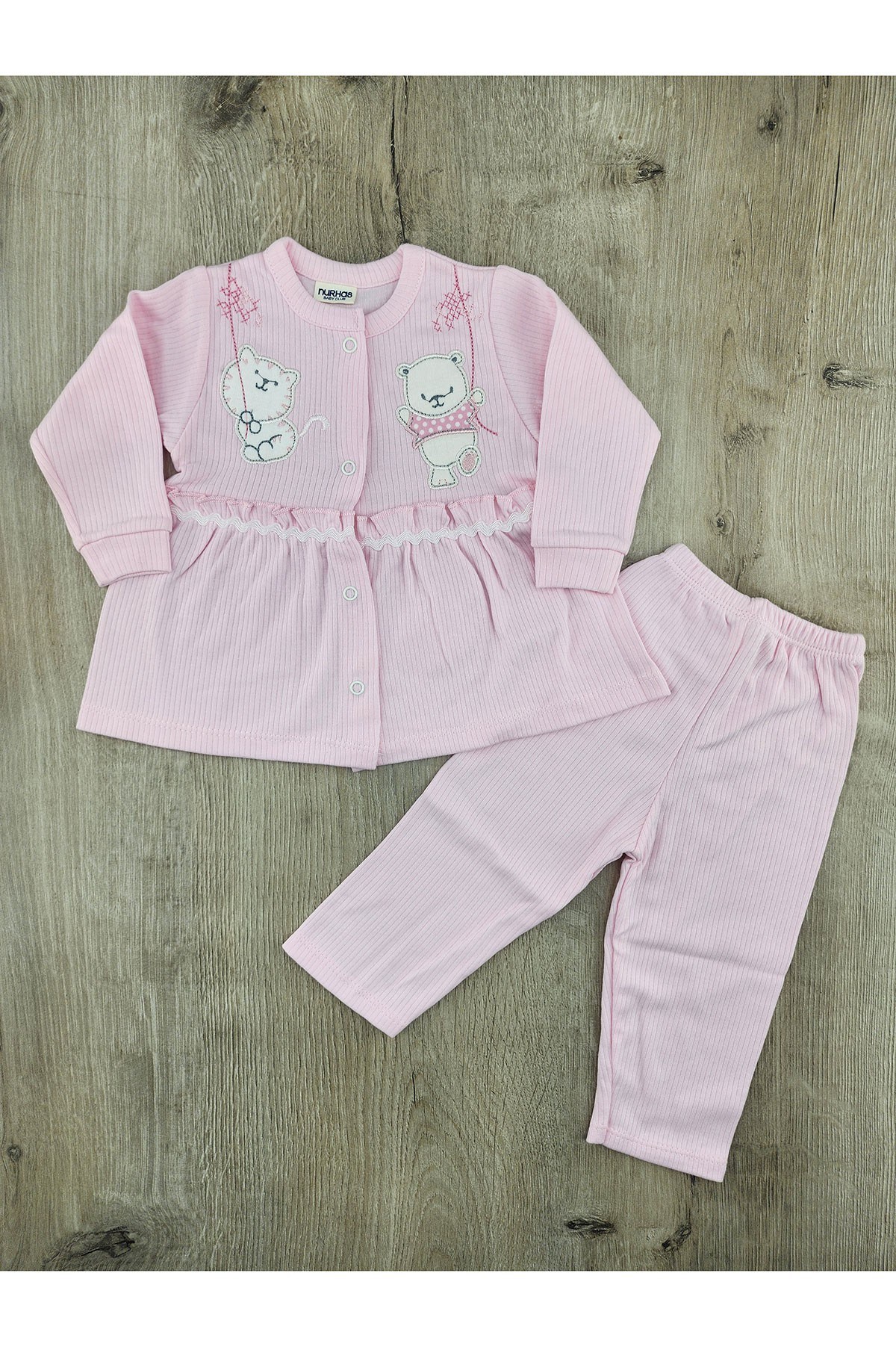 Nurhas (0-6 Ay) 5044 Kedi Ayıcık Desenli Takım