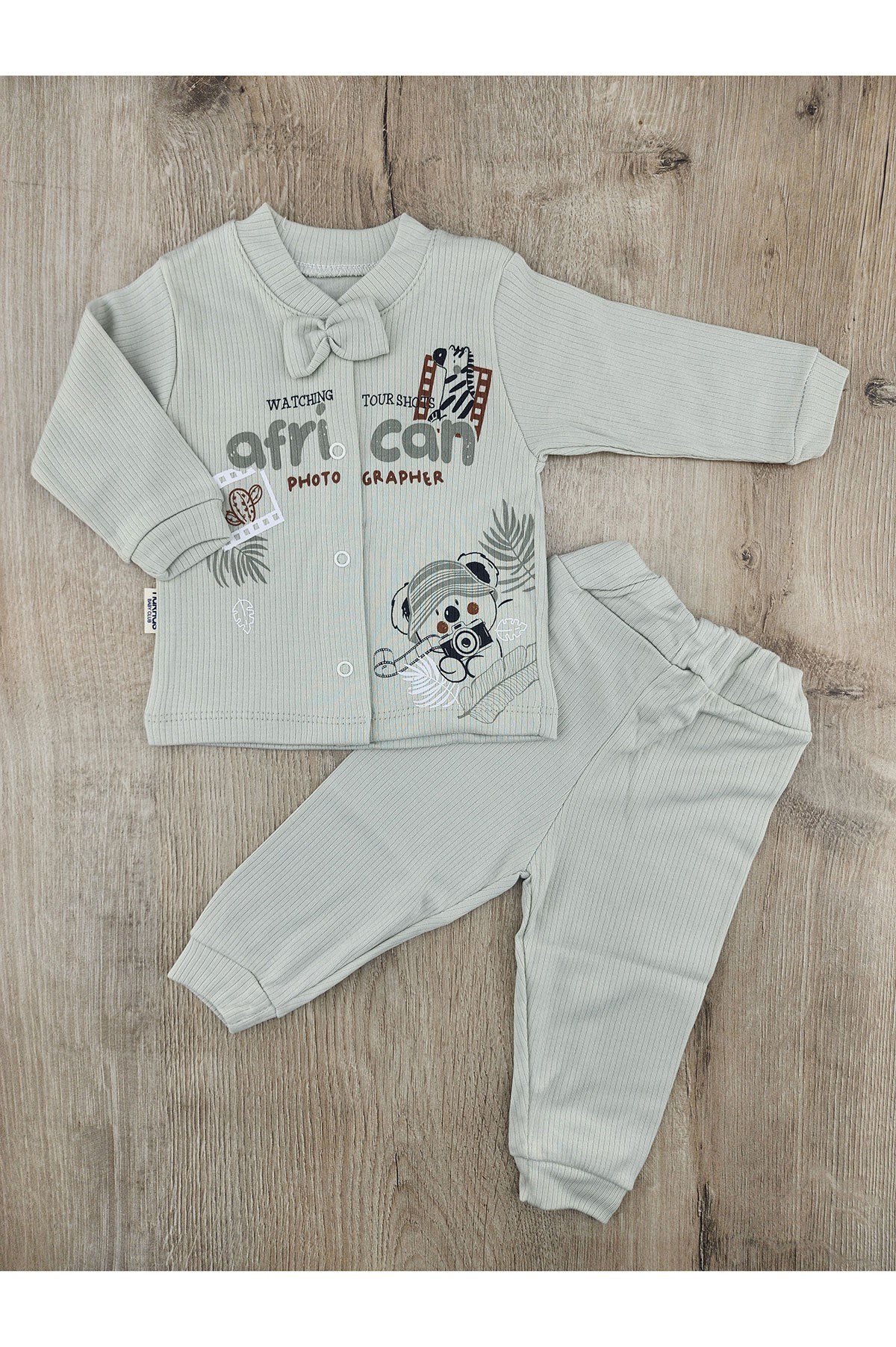 Nurhas (0-6 Ay) 6024 Zebra Ayıcık Desenli Papyonlu Takım