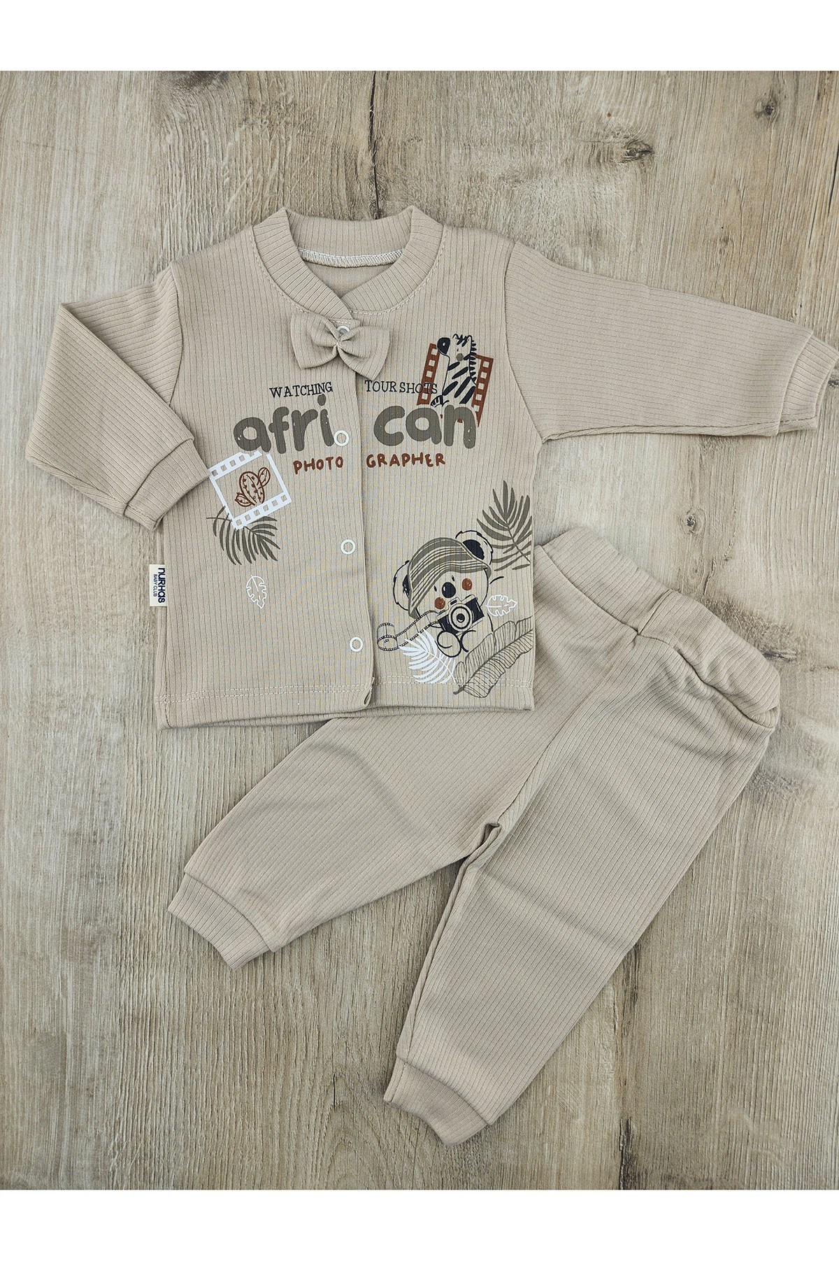 Nurhas (0-6 Ay) 6024 Zebra Ayıcık Desenli Papyonlu Takım