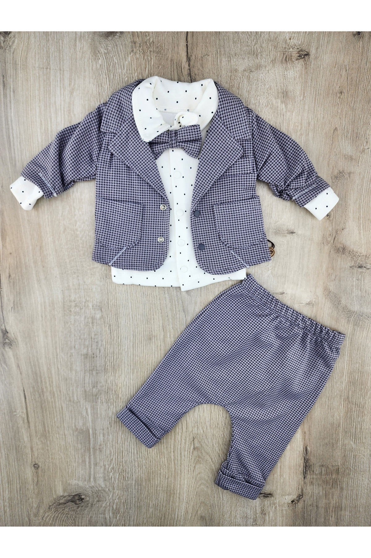 Pakel (0-12 Ay) Papyonlu Blazer Cekerli 3Lü Takım