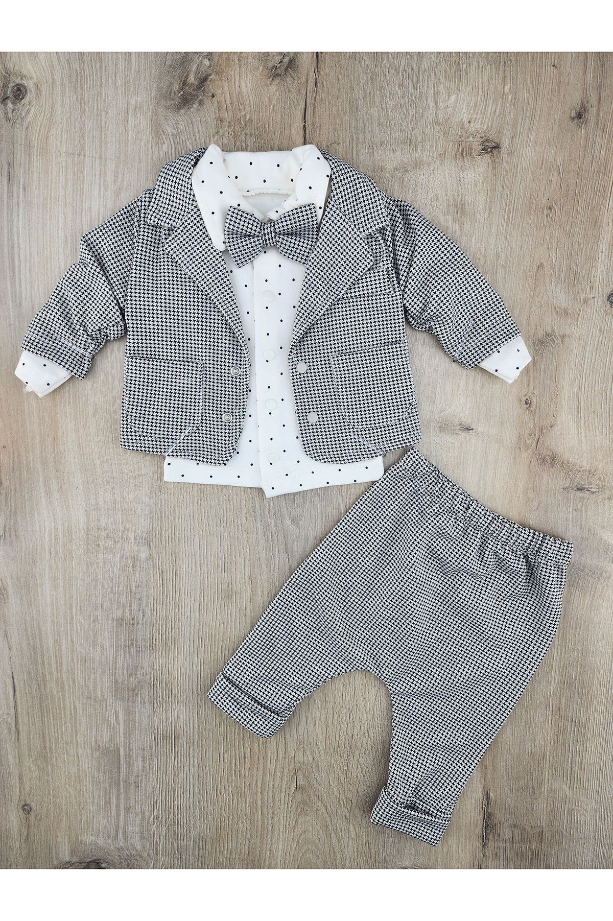 Pakel (0-12 Ay) Papyonlu Blazer Cekerli 3Lü Takım