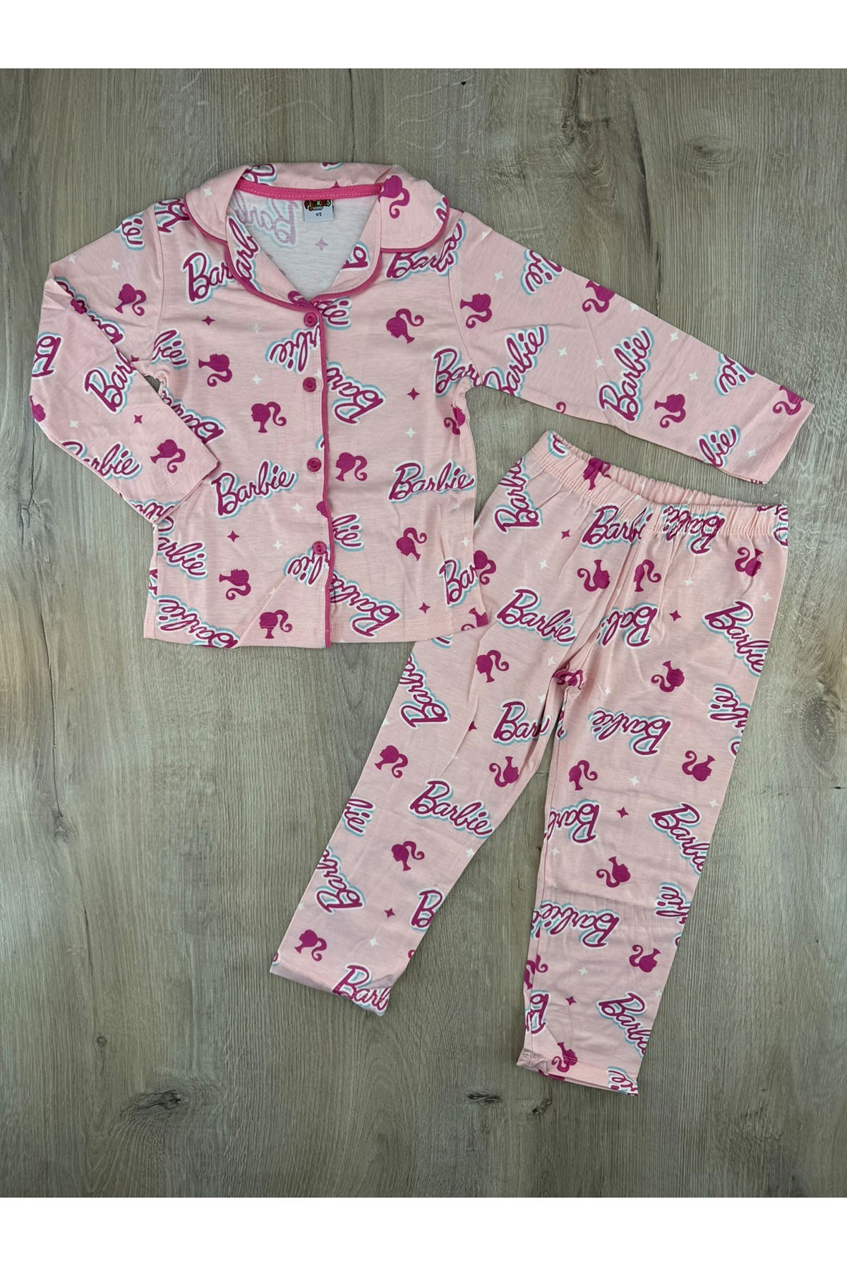 Pijakids (4-12 Yaş) Barbie Desenli Uyku Bantlı Pijama Takımı