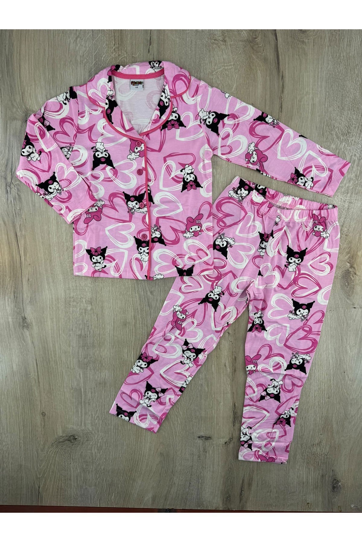 Pijakids (4-12 Yaş) Kuromi Desenli Uyku Bantlı Pijama Takımı
