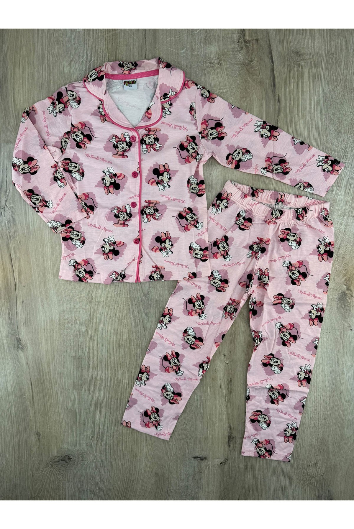 Pijakids (4-12 Yaş) Minnie Desenli Uyku Bantlı Pijama Takımı