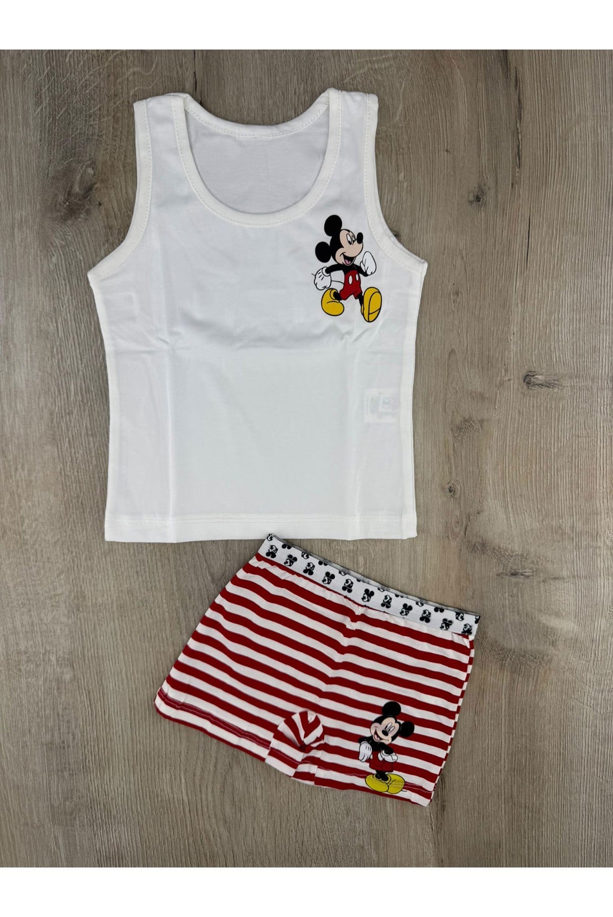 Pink (2-5 Yaş) Koşan Mickey Desenli Atlet Boxer Takım