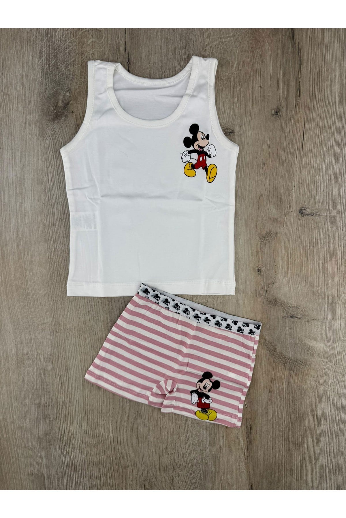 Pink (2-5 Yaş) Koşan Mickey Desenli Atlet Boxer Takım
