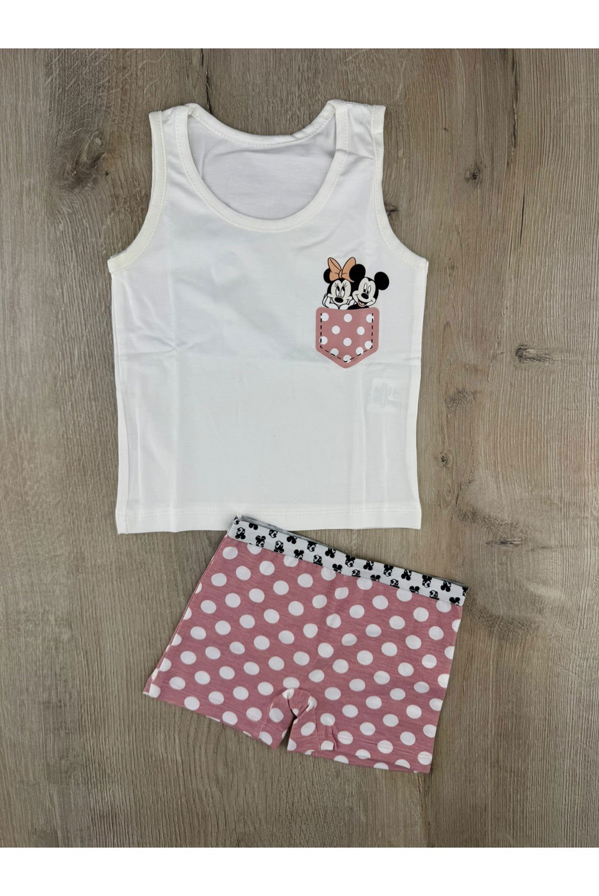 Pink (2-5 Yaş) Minnie Desenli Atlet Boxer Takım
