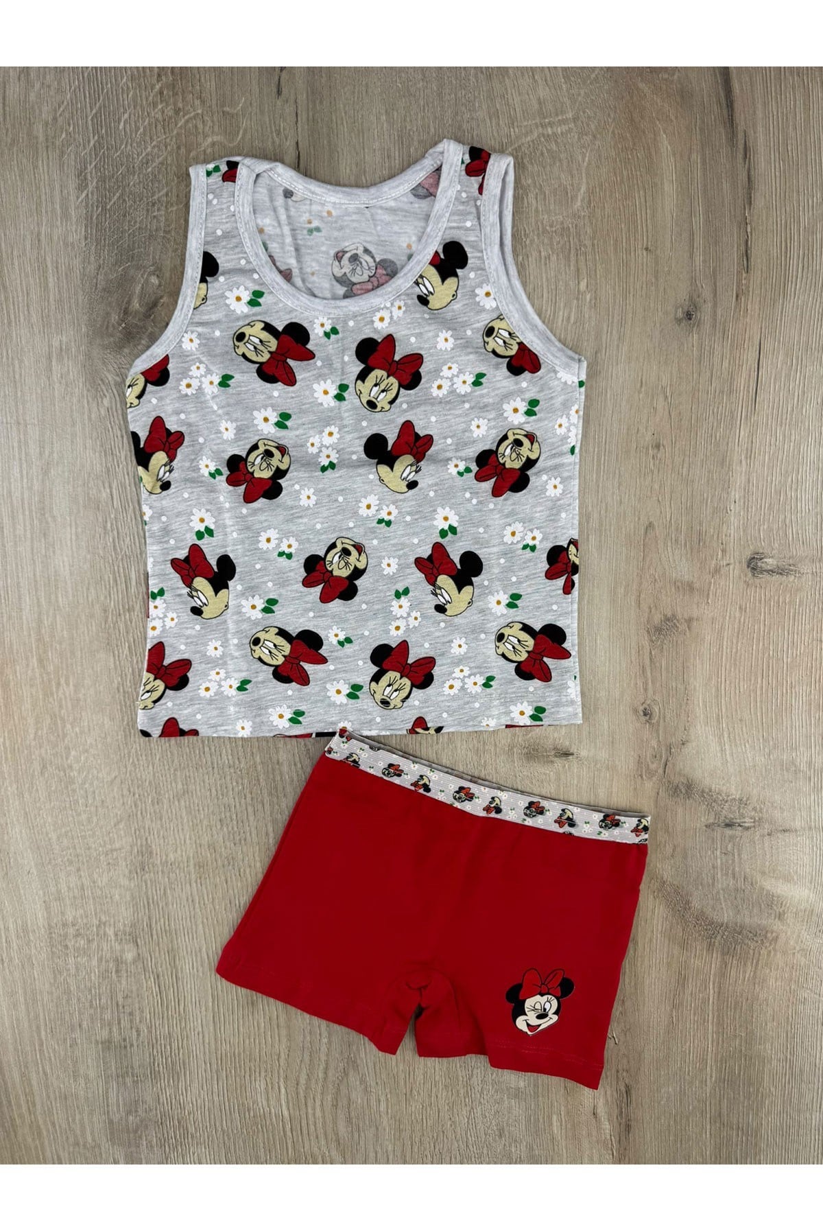 Pink (2-5 Yaş) Papatya Minnie Desenli Atlet Boxer Takım