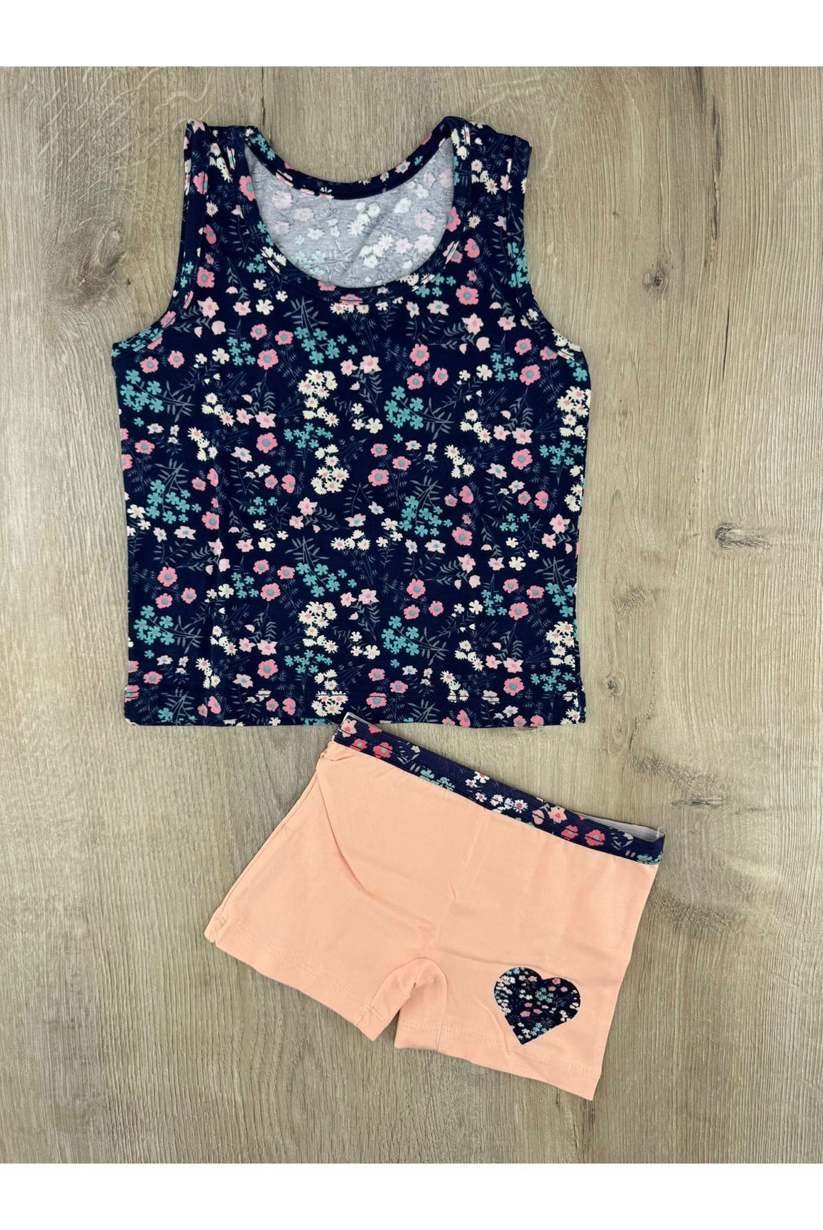 Pink (2-5 Yaş) Renkli Papatya Desenli Atlet Boxer Takım