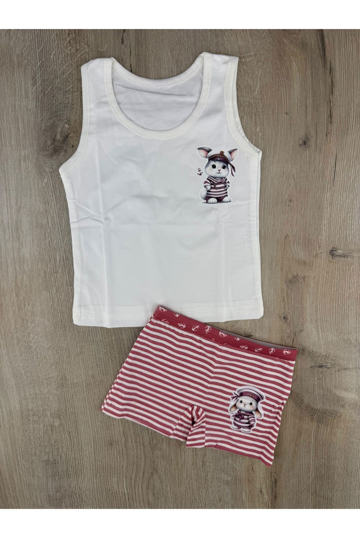 Pink (2-5 Yaş) Tavşan Desenli Atlet Boxer Takım