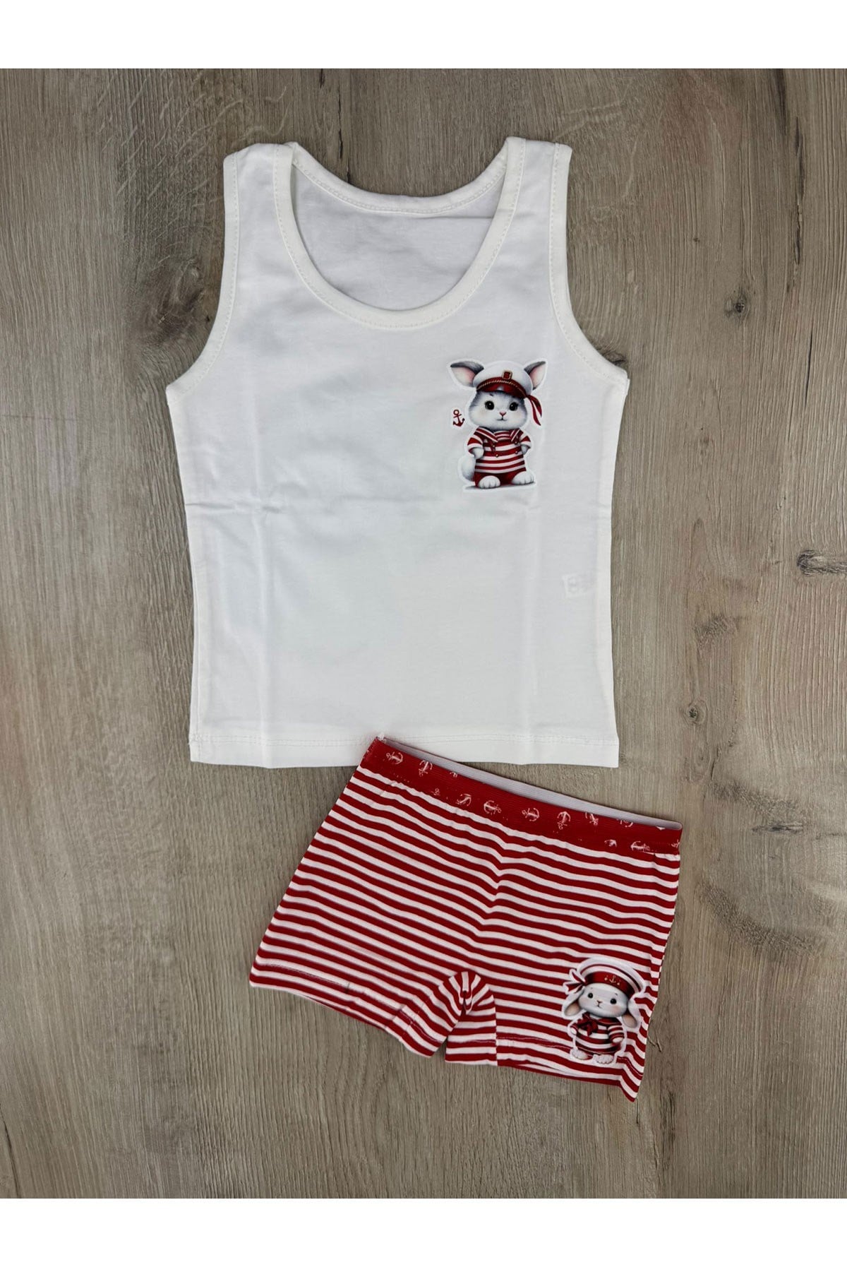 Pink (2-5 Yaş) Tavşan Desenli Atlet Boxer Takım