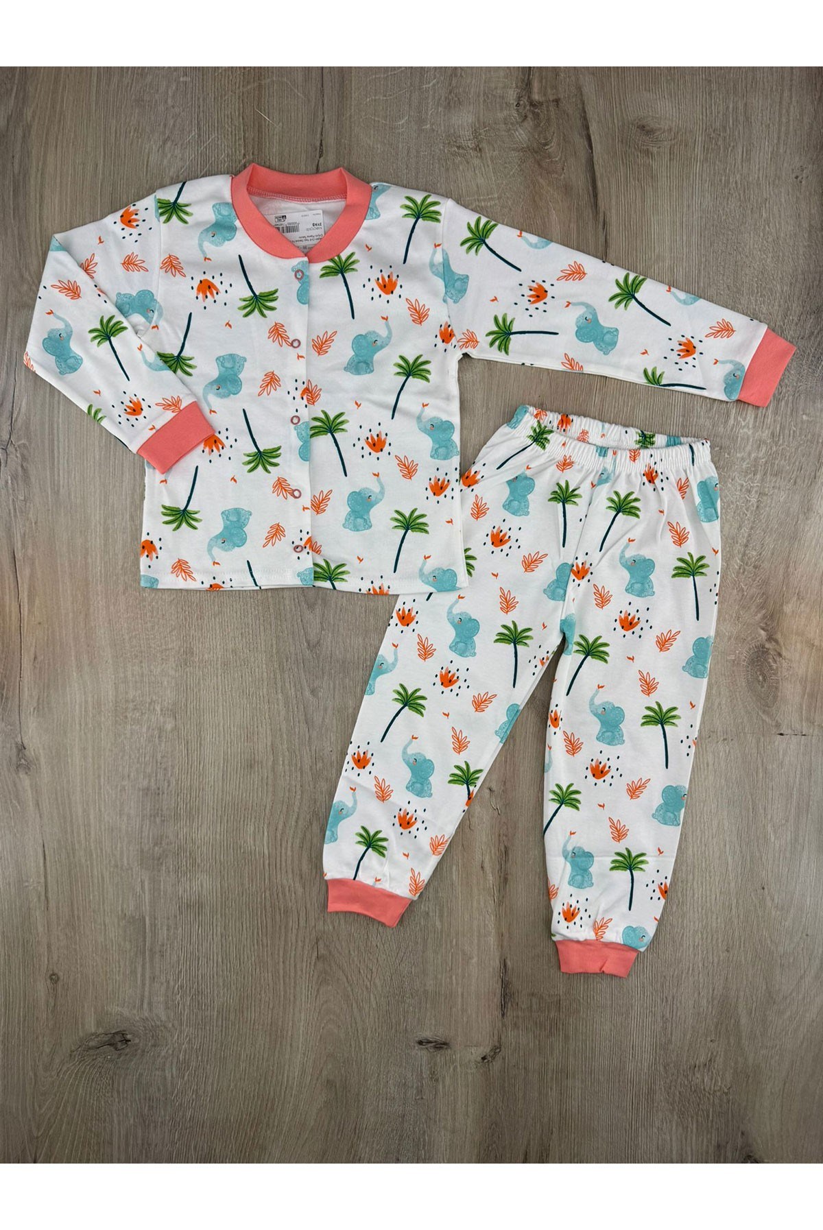 Seçkin (3-6 Yaş) Sevimli Fil Desenli Önden Çıtçıtlı Pijama Takımı
