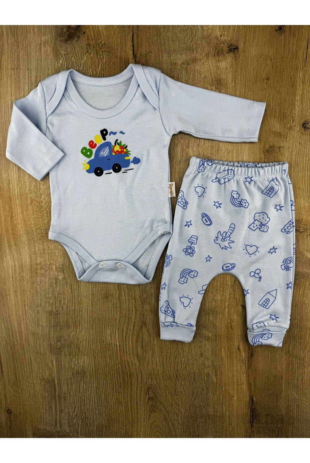 Süpermini (0-9 Ay) Beep Araba Desenli Çıtçıtlı Badili Takım