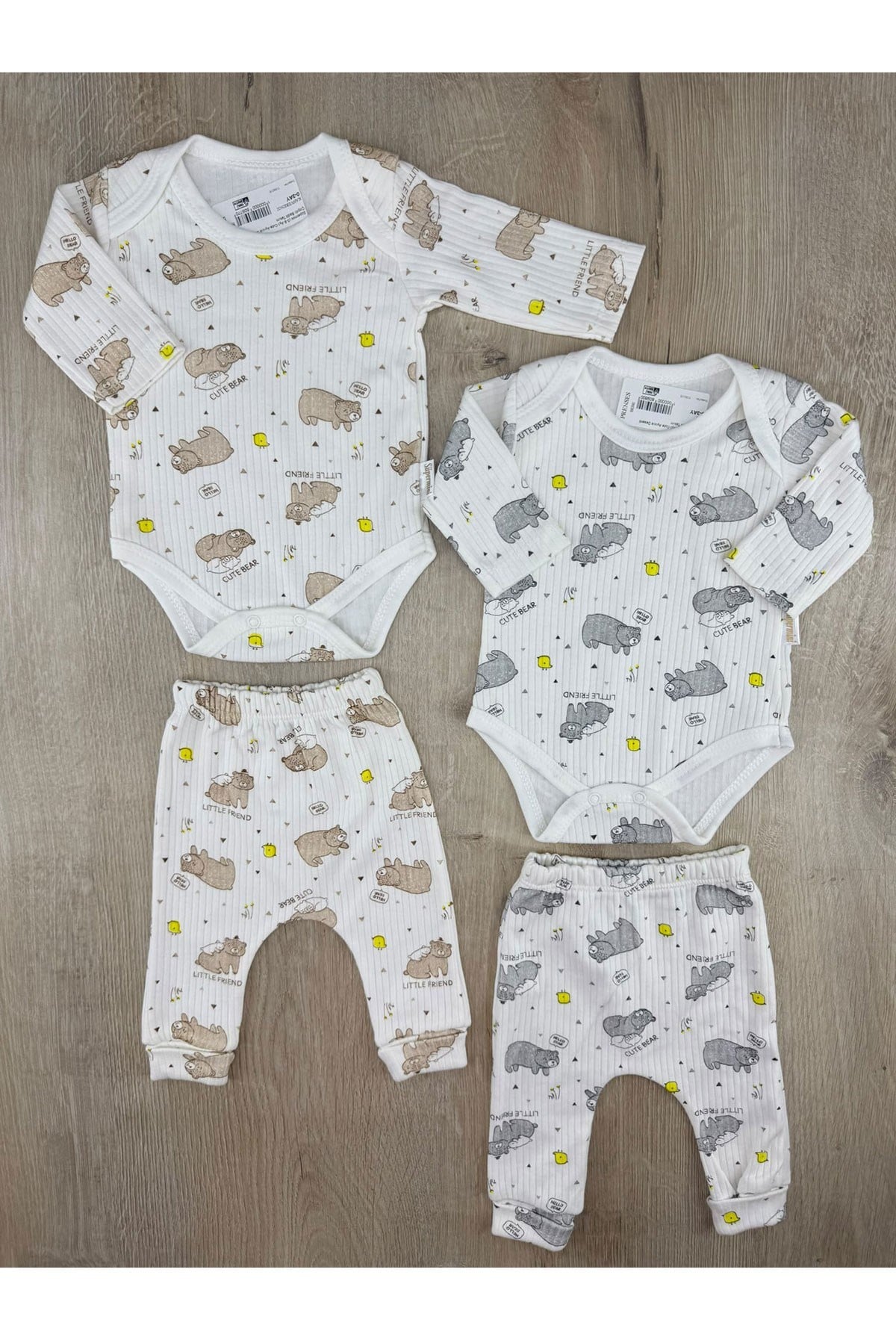 Süpermini (0-9 Ay) Cute Ayıcık Desenli Çıtçıtlı Badili Takım