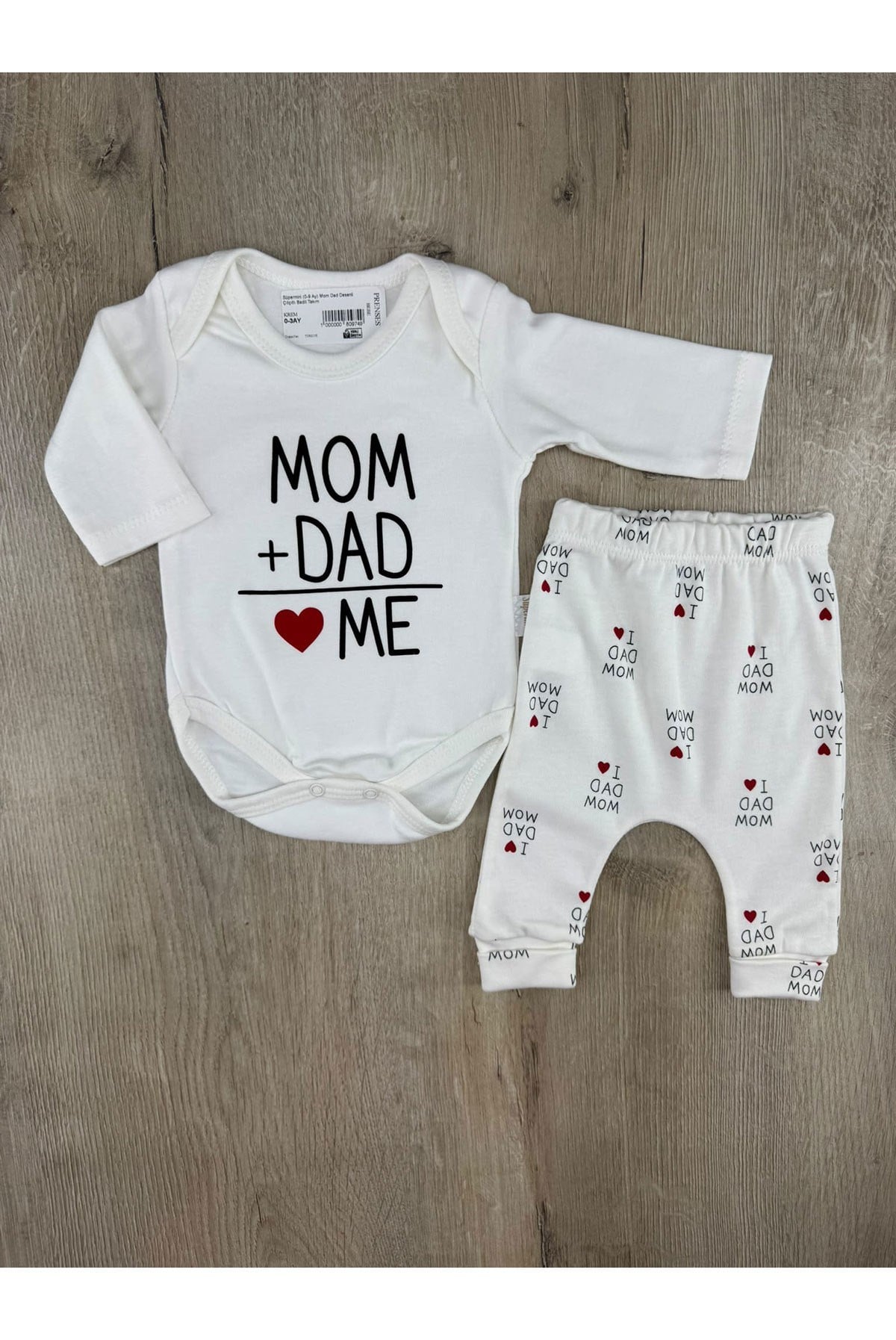 Süpermini (0-9 Ay) Mom Dad Desenli Çıtçıtlı Badili Takım