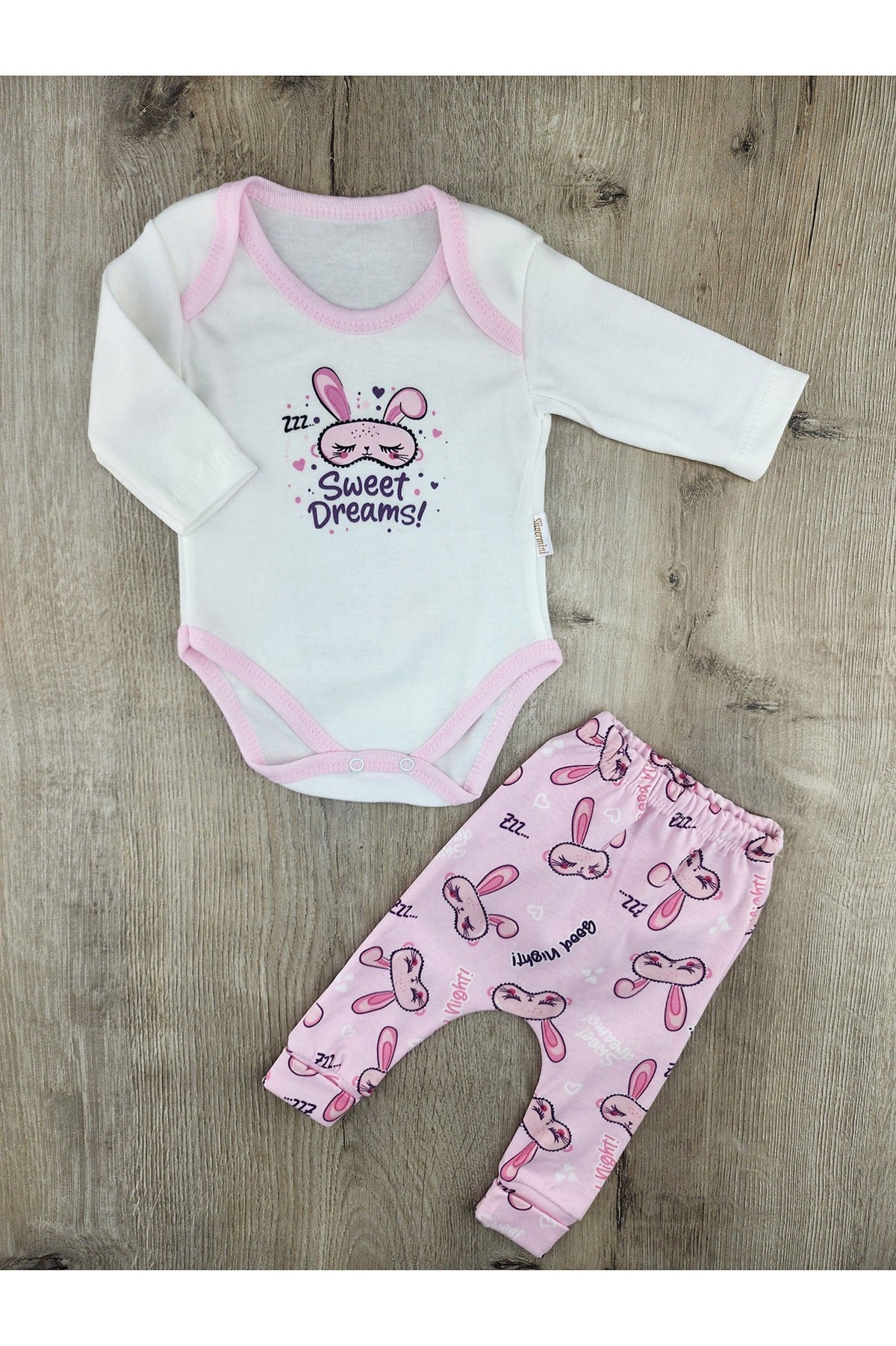 Süpermini (0-9 Ay) Sweet Tavşan Desenli Çıtçıtlı Badili Takım