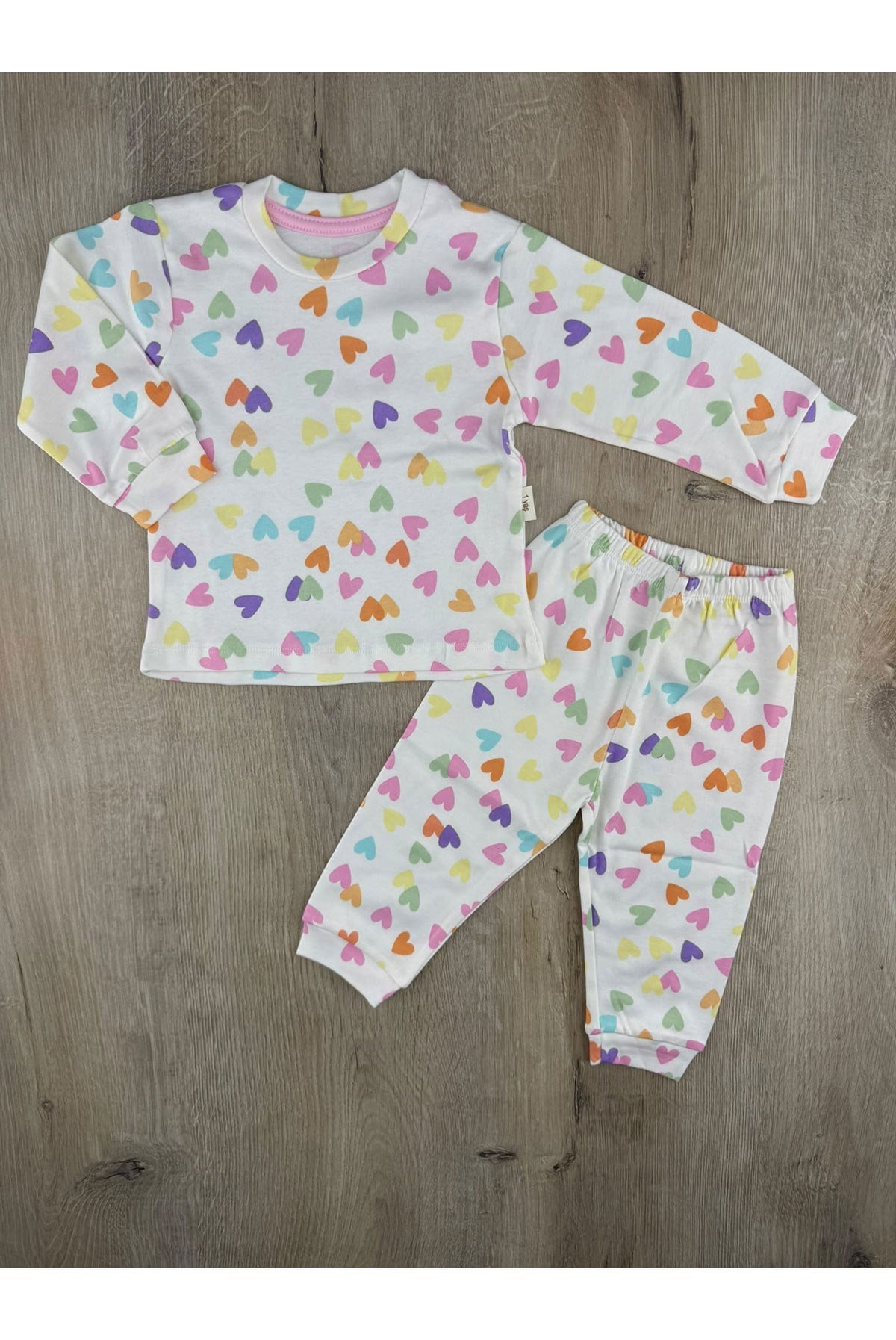 Süpermini (1-4 Yaş) Renkli Kalp Desenli Pijama Takımı