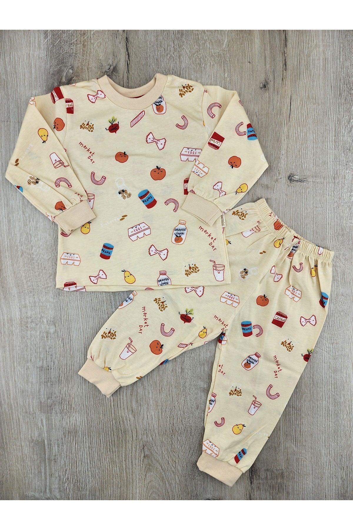 Süpermini (1-8 Yaş) Süt-Portakal Desenli Pijama Takımı