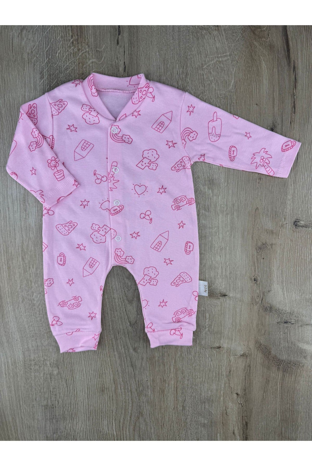 Süpermini-23 (0-9 Ay) Araba-Saksı Desenli Tulum