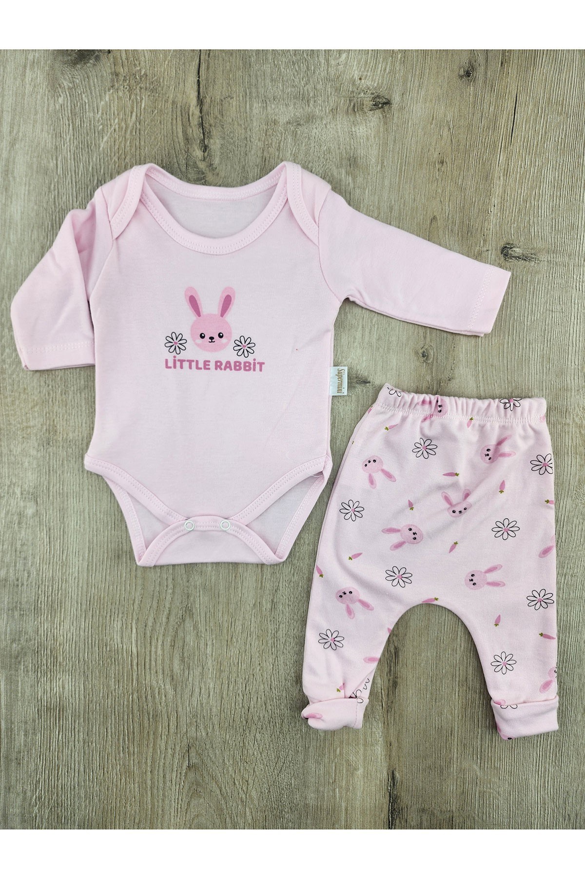Süpermini41 (0-9 Ay) Little Rabbit Desenli Çıtçıtlı Badili Takım