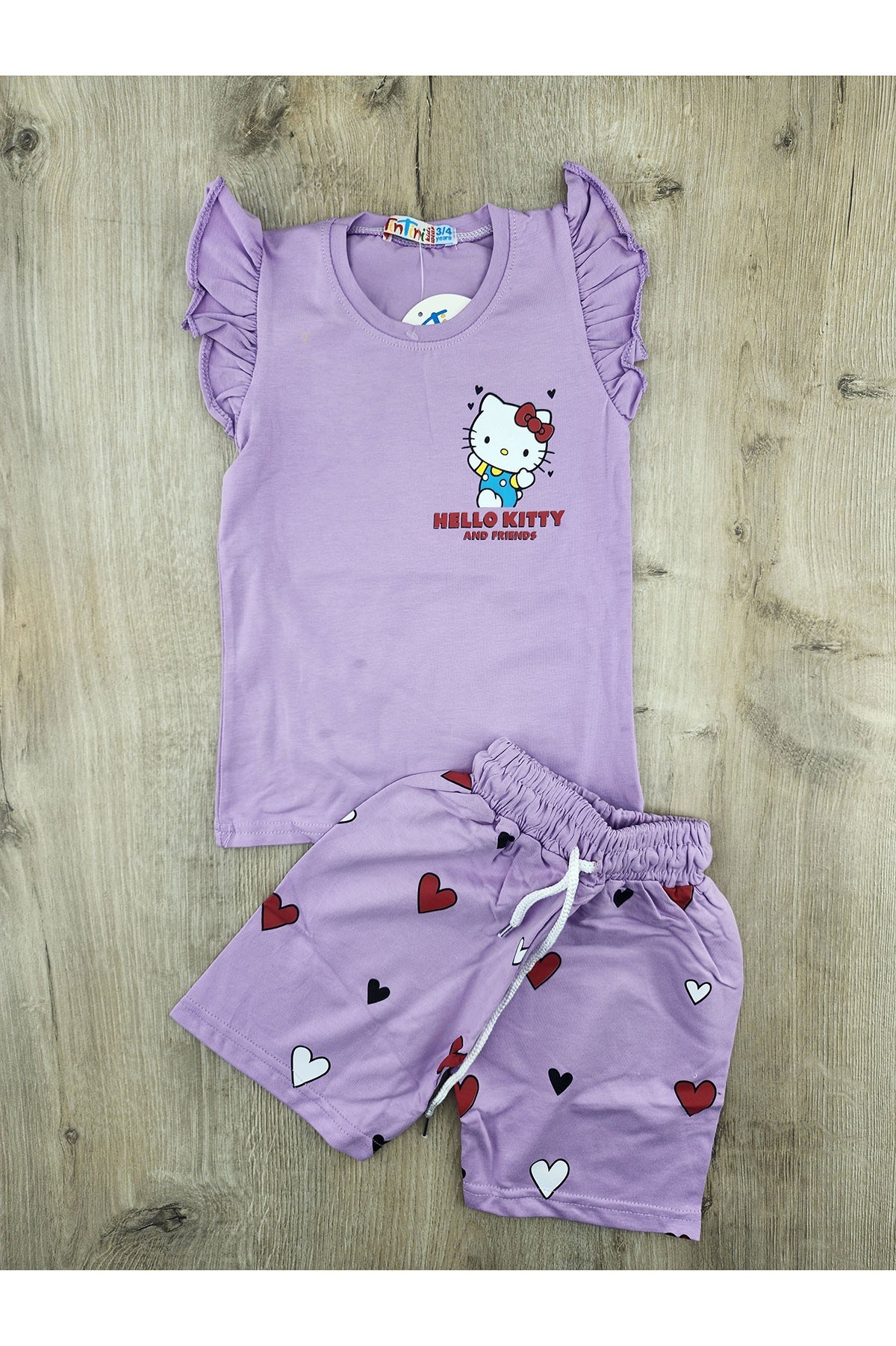 Tintini (3-10 Yaş) Hello Kitty Desenli Sırtı Baskılı Şortlu Takım