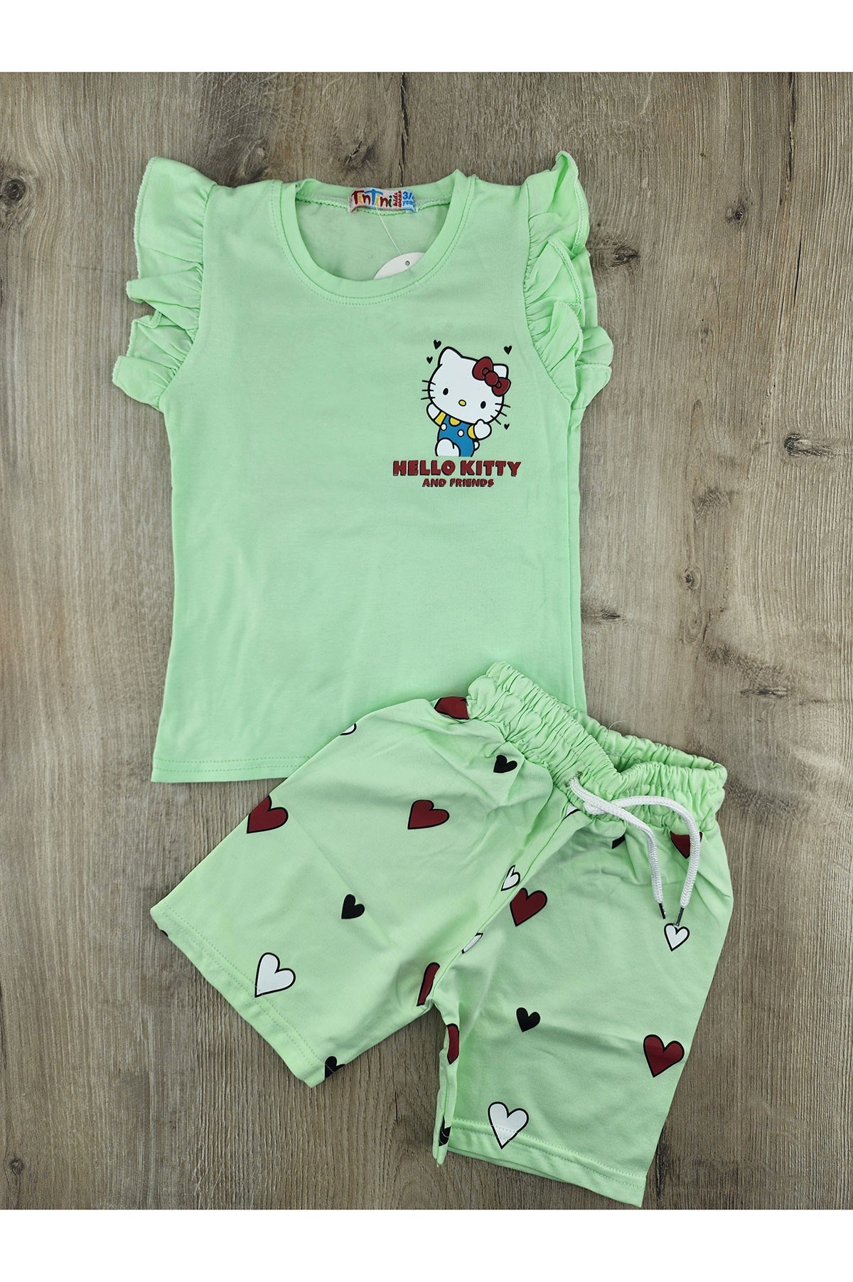 Tintini (3-10 Yaş) Hello Kitty Desenli Sırtı Baskılı Şortlu Takım