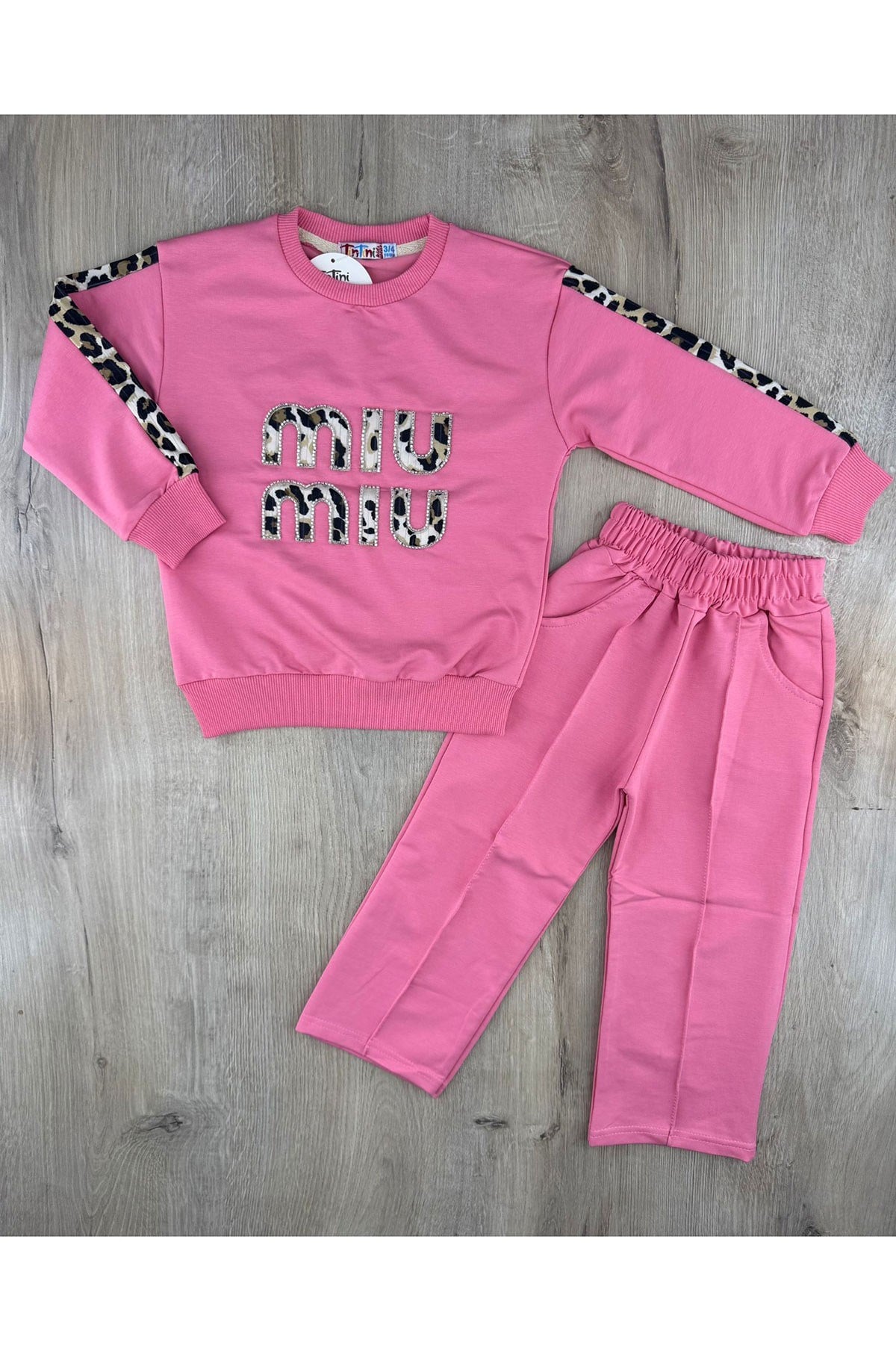Tintini (3-10 Yaş) Leopar MIU Desenli Kol Şeritli Mevsimlik Takım