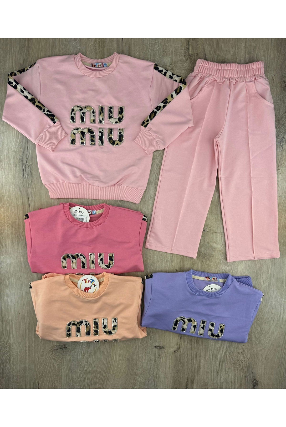 Tintini (3-10 Yaş) Leopar MIU Desenli Kol Şeritli Mevsimlik Takım