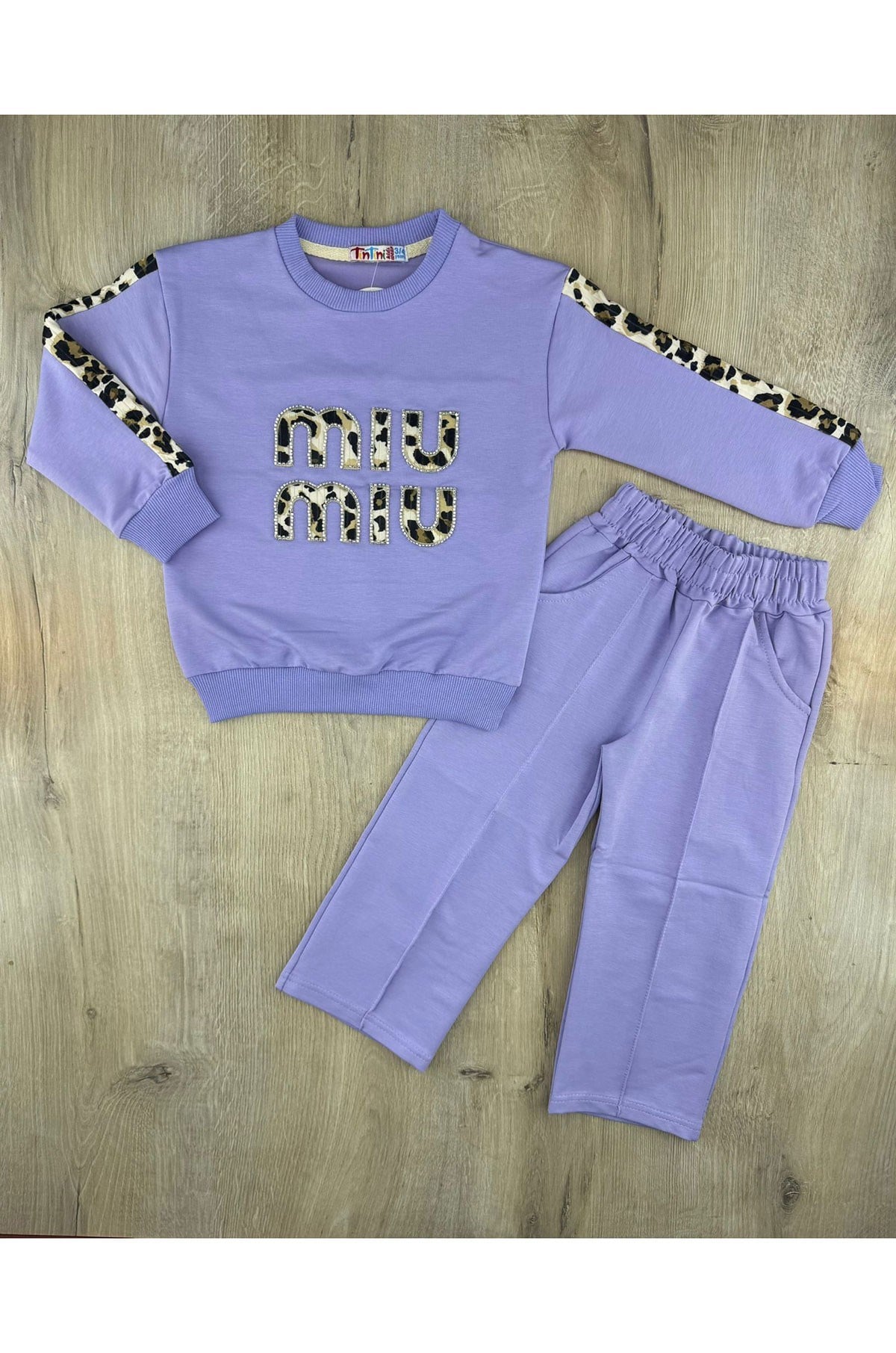 Tintini (3-10 Yaş) Leopar MIU Desenli Kol Şeritli Mevsimlik Takım