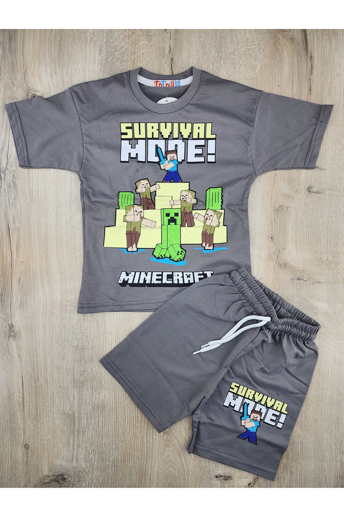 Tintini (3-10 Yaş) Minecraft Desenli Şortlu Takım