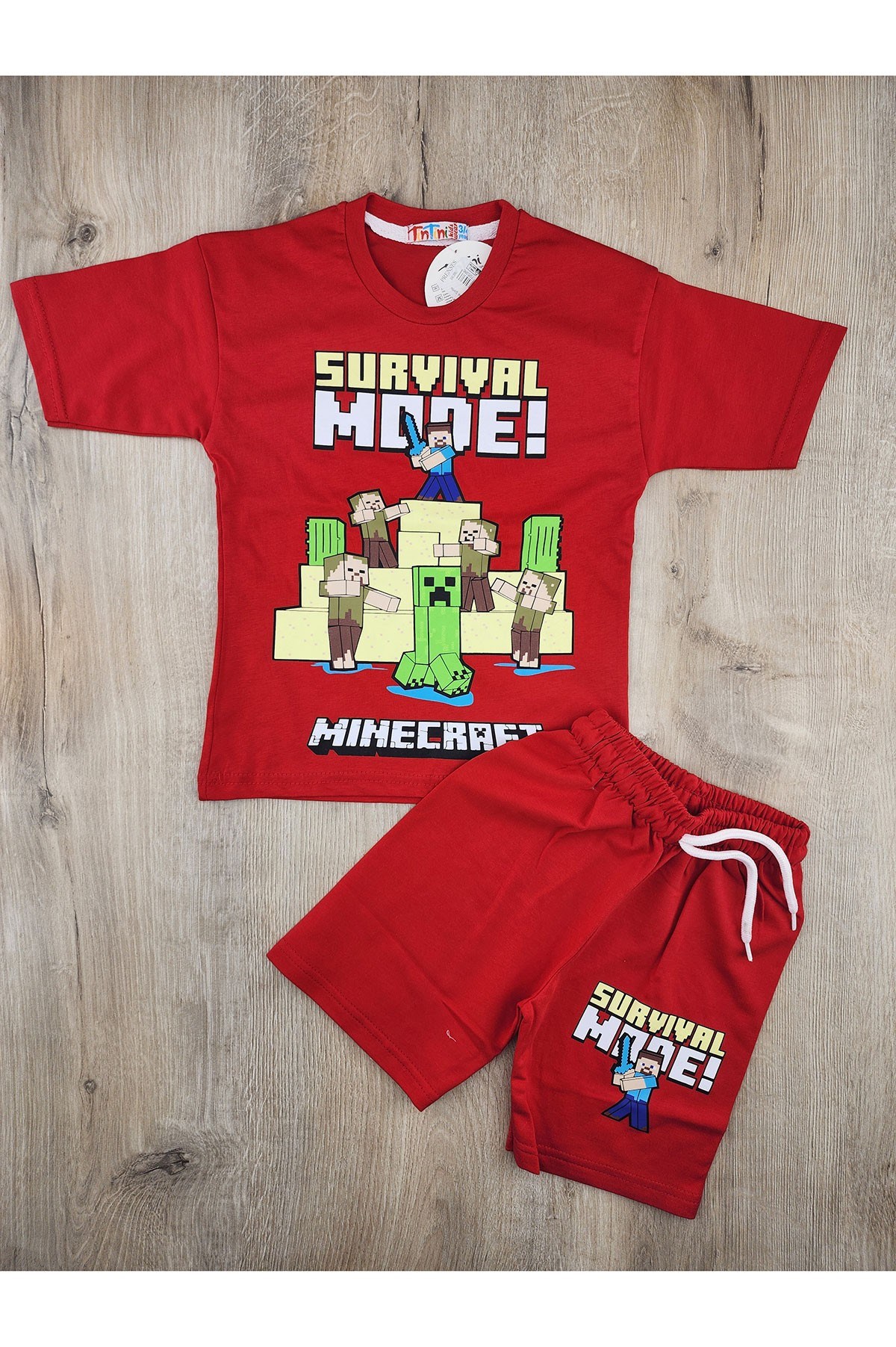 Tintini (3-10 Yaş) Minecraft Desenli Şortlu Takım