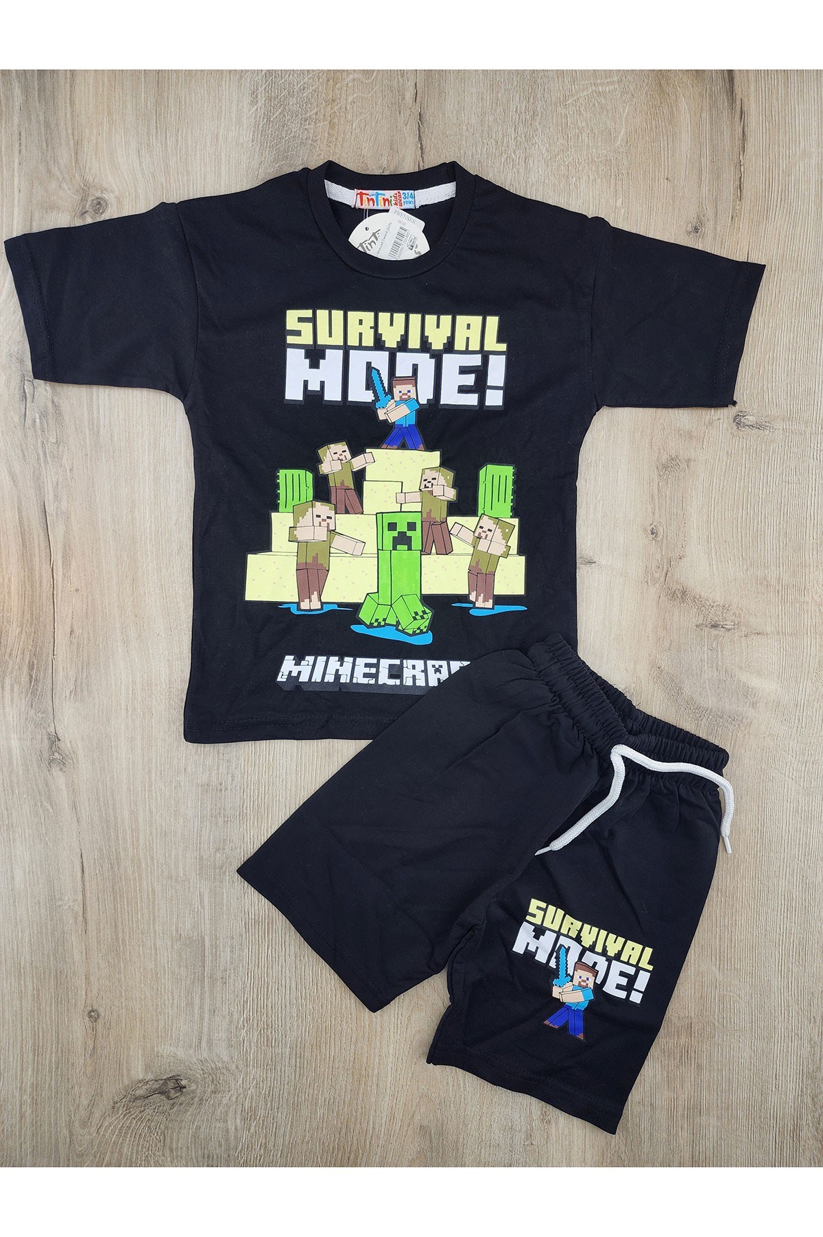 Tintini (3-10 Yaş) Minecraft Desenli Şortlu Takım
