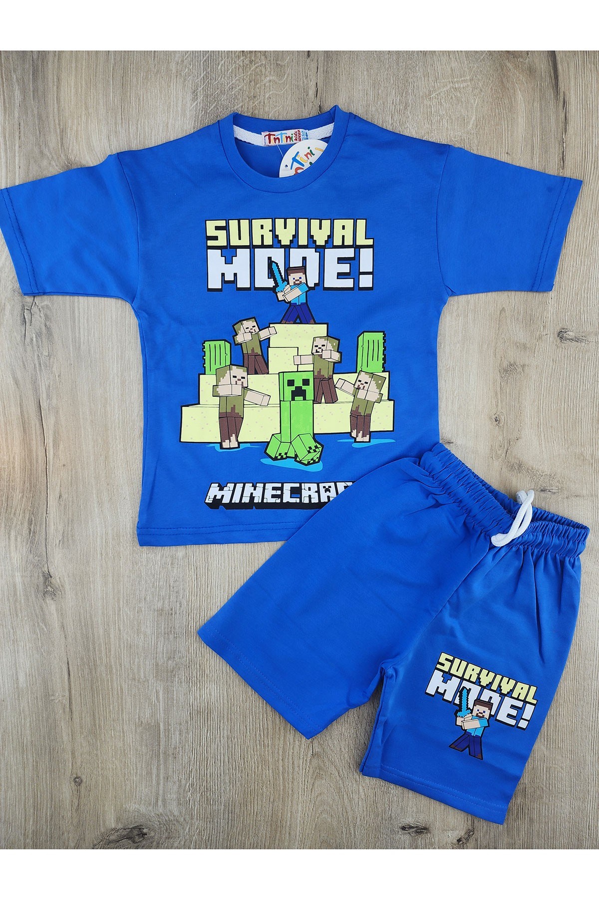 Tintini (3-10 Yaş) Minecraft Desenli Şortlu Takım