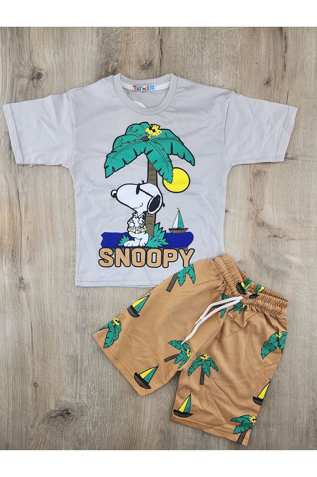 Tintini (3-10 Yaş) Palmiye-Snoopy Desenli Şortlu Takım