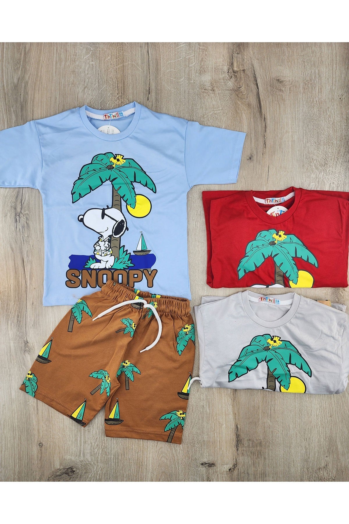Tintini (3-10 Yaş) Palmiye-Snoopy Desenli Şortlu Takım