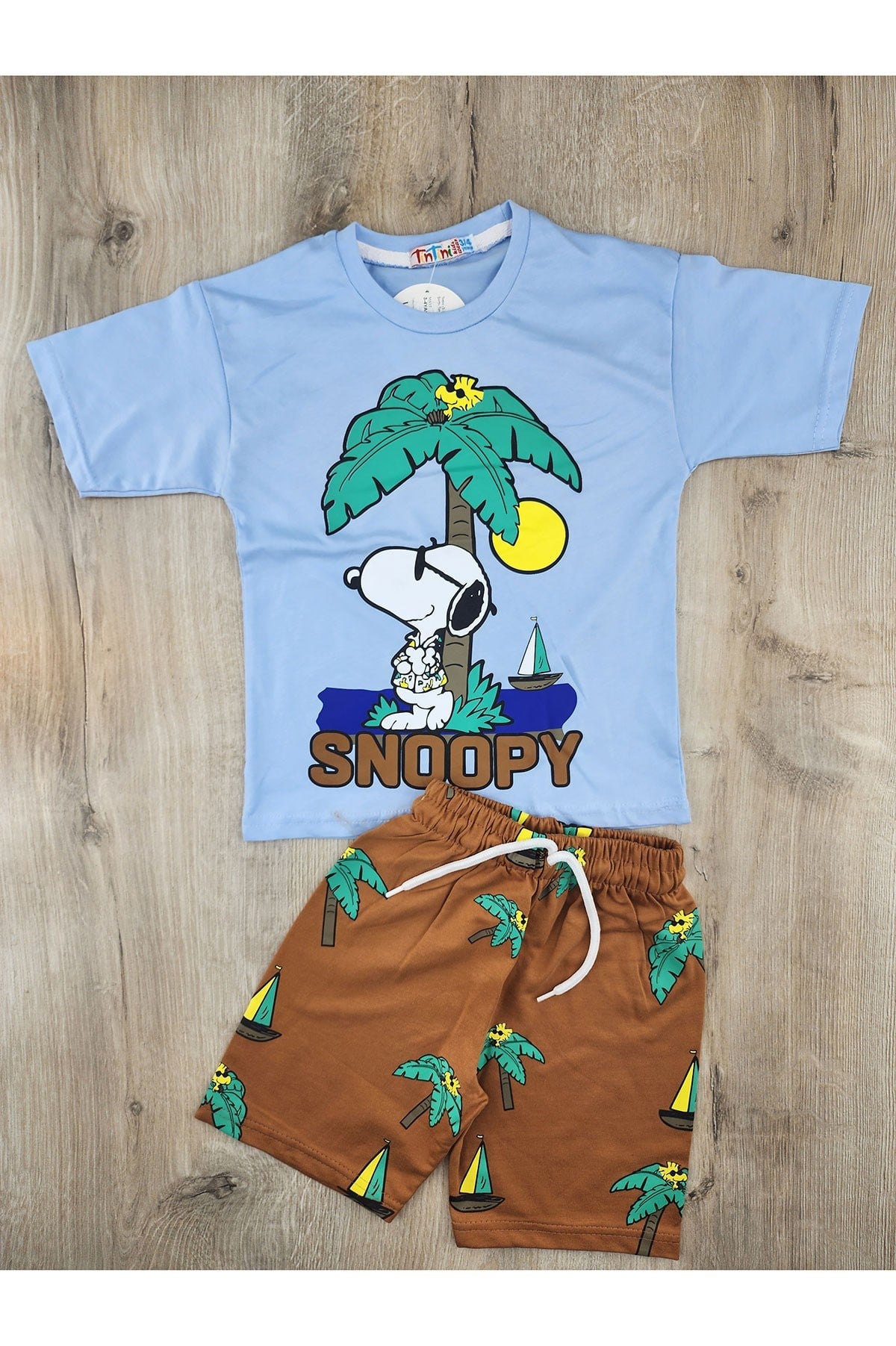 Tintini (3-10 Yaş) Palmiye-Snoopy Desenli Şortlu Takım