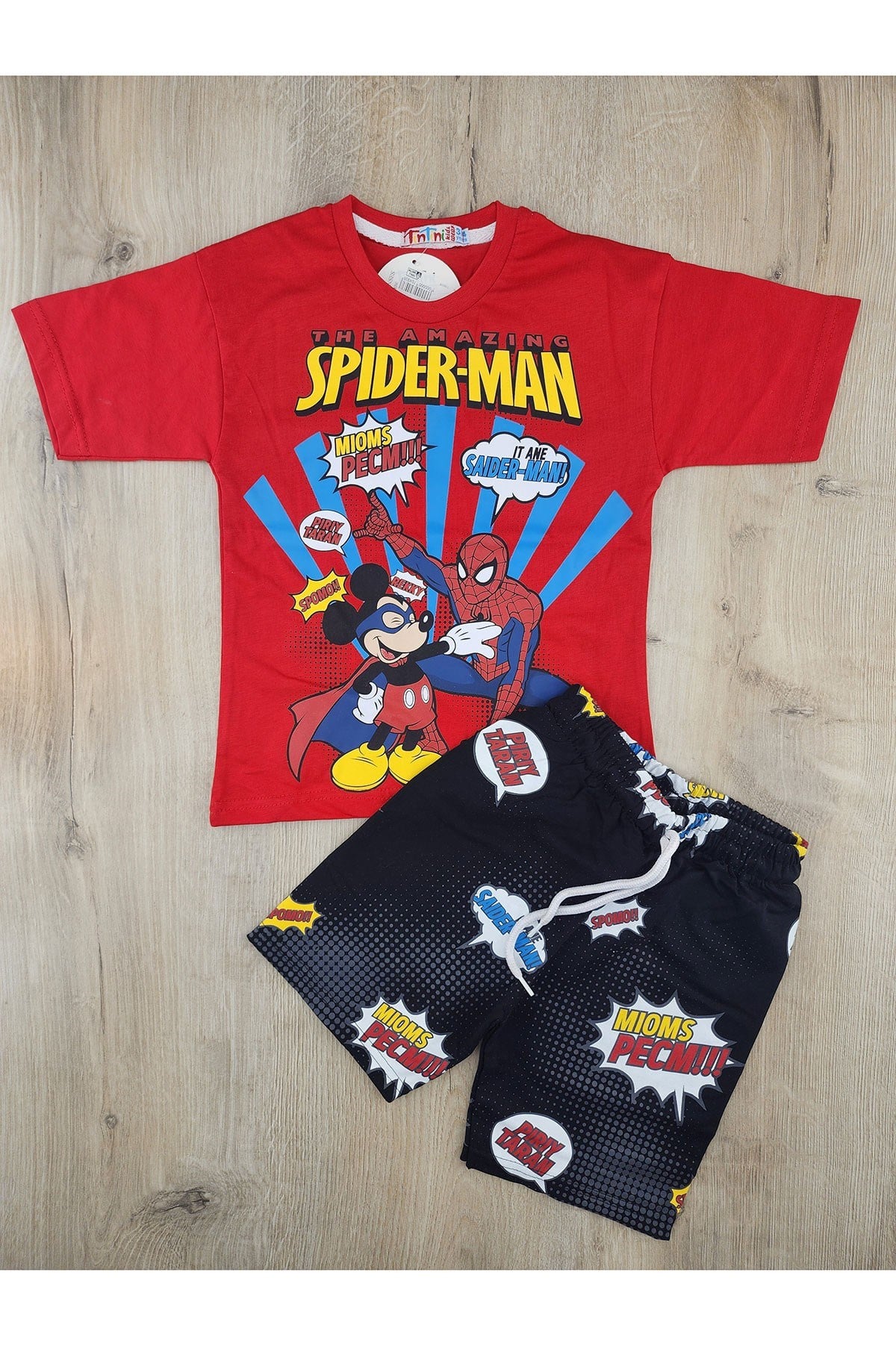 Tintini (3-10 Yaş) Spiderman Desenli Şortlu Takım