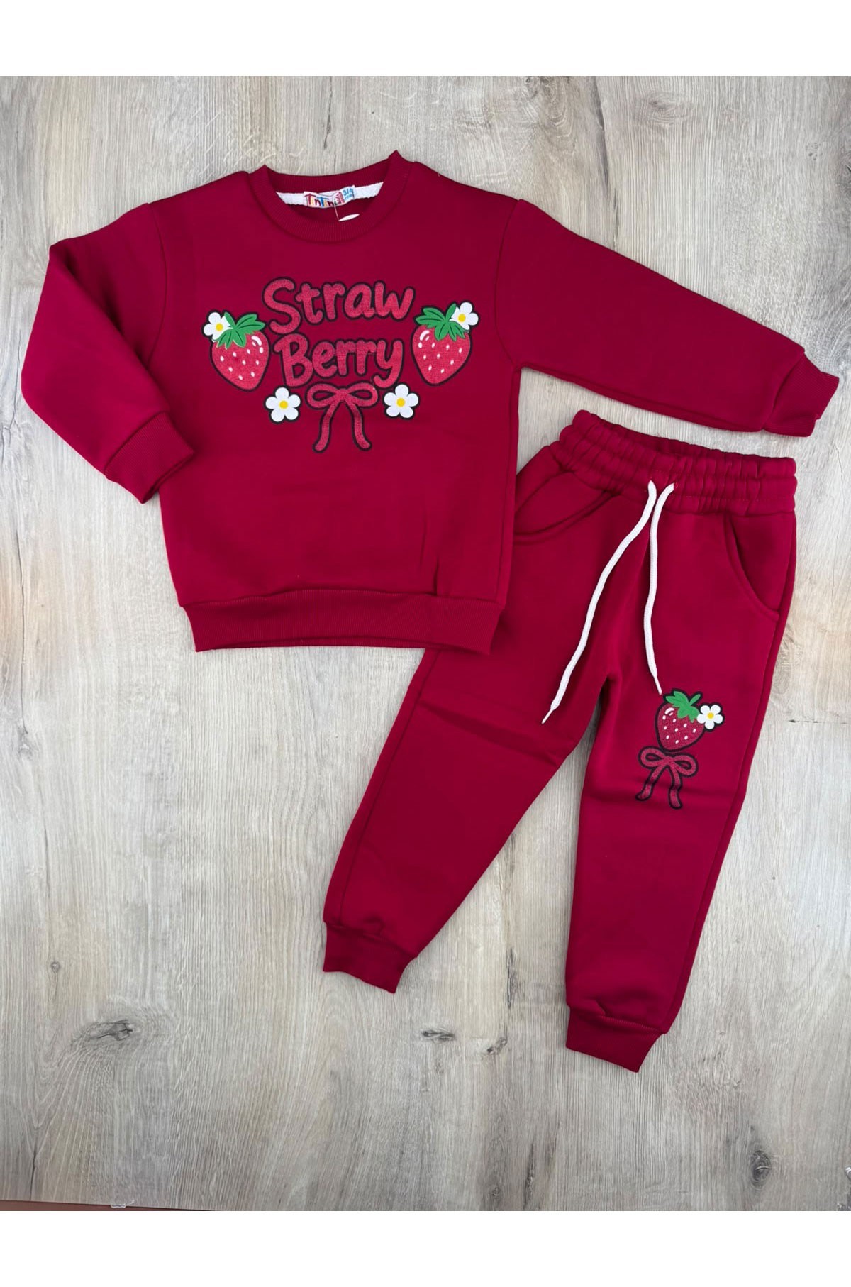 Tintini (3-10 Yaş) Straw Çilek Desenli 3 İp Şardonlu Takım