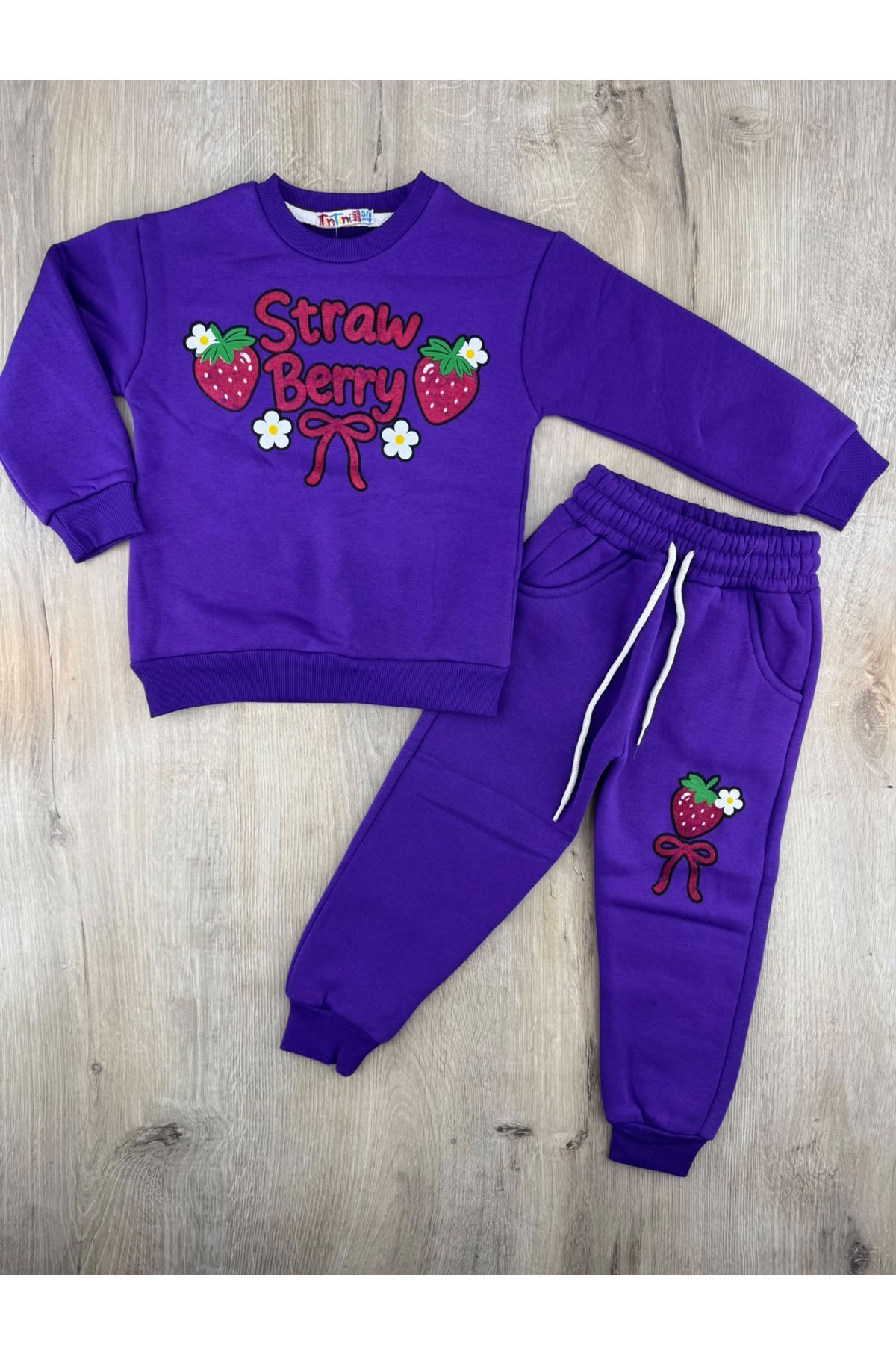 Tintini (3-10 Yaş) Straw Çilek Desenli 3 İp Şardonlu Takım