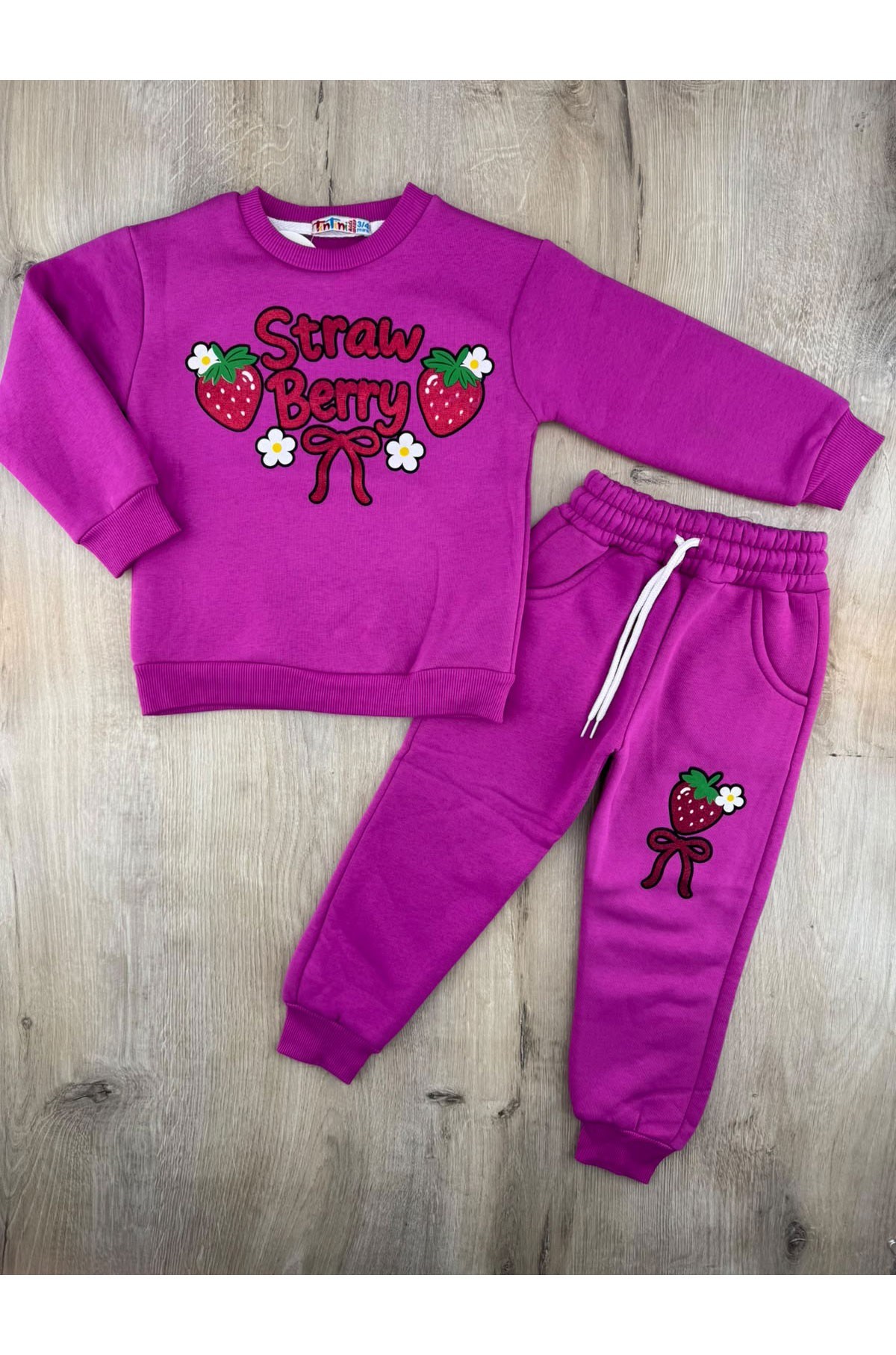 Tintini (3-10 Yaş) Straw Çilek Desenli 3 İp Şardonlu Takım