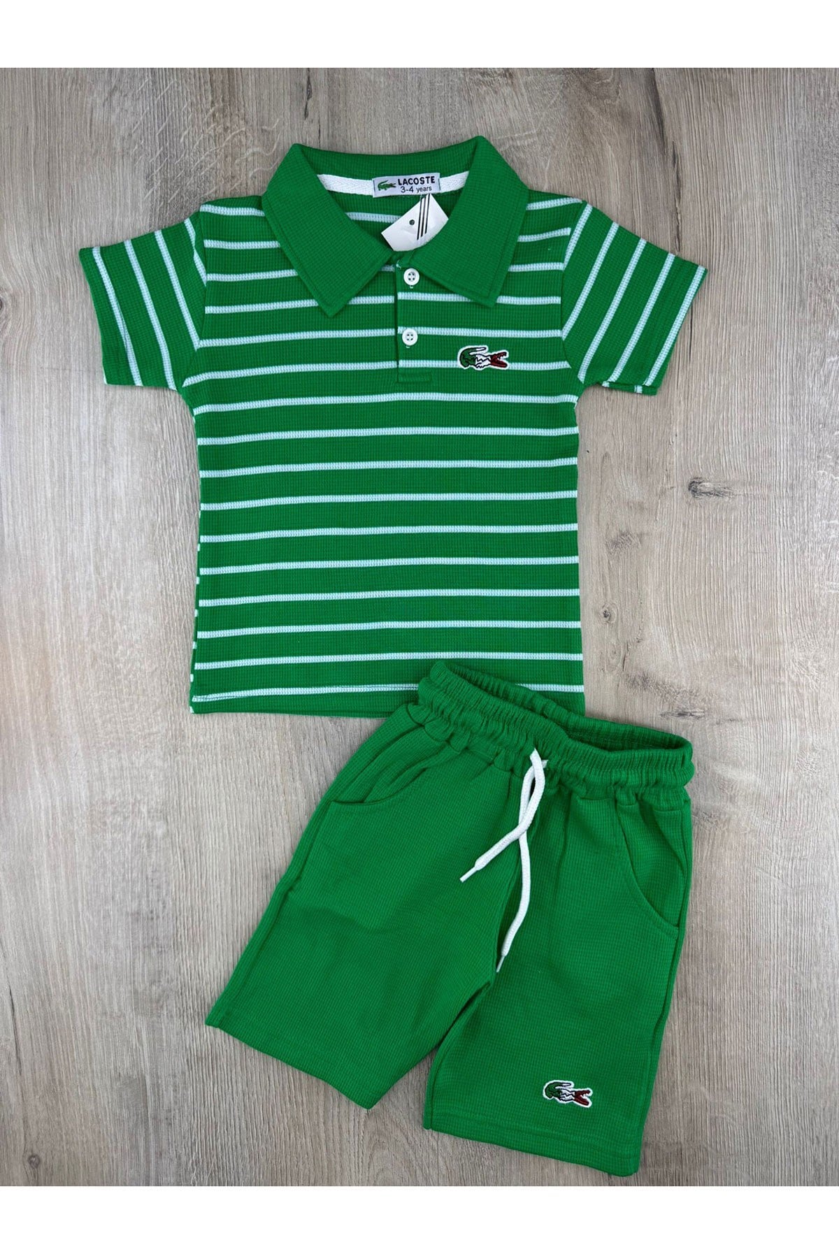 Tintini (3-10 Yaş) Yan Çizgili Lacoste Desenli Waffle Kumaş Takım