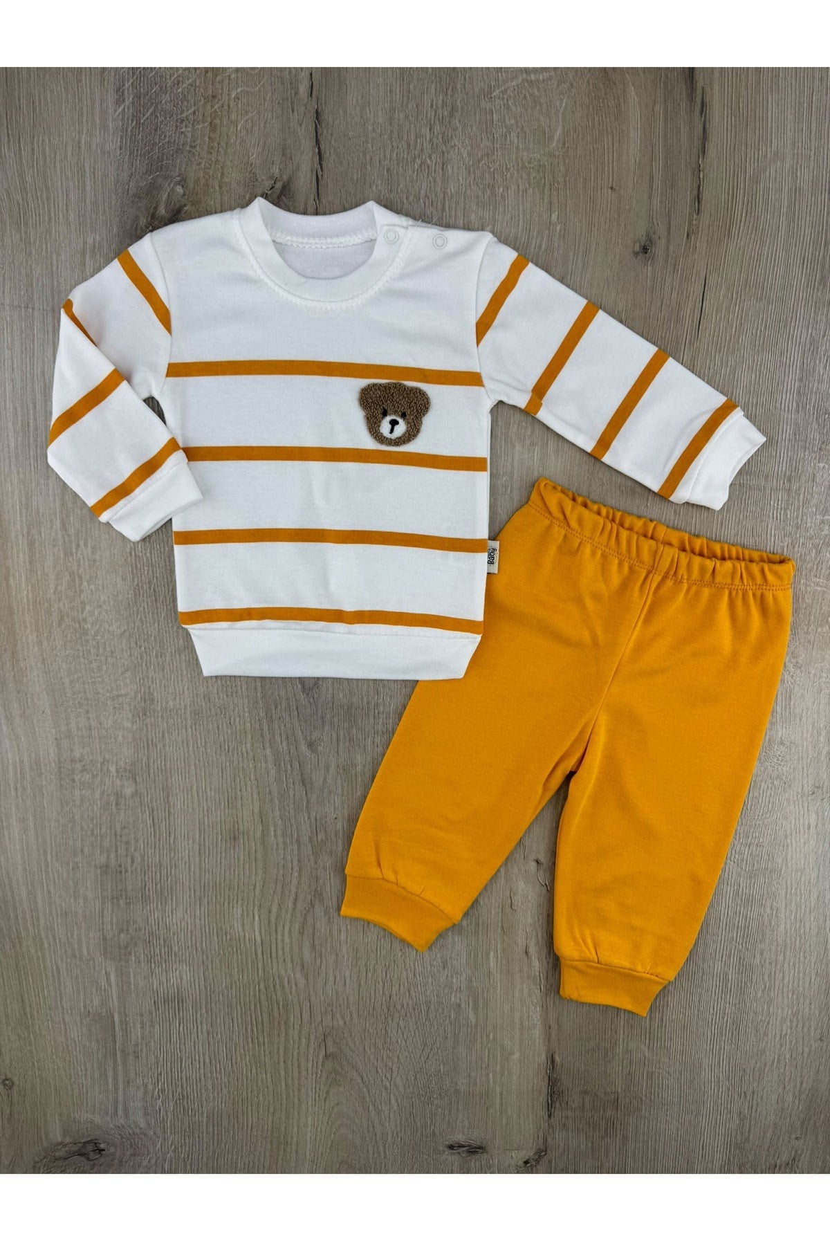 Uso Baby (9-12-18 Ay) Çizgili Tombik Ayıcık Desenli Mevsimlik Takım