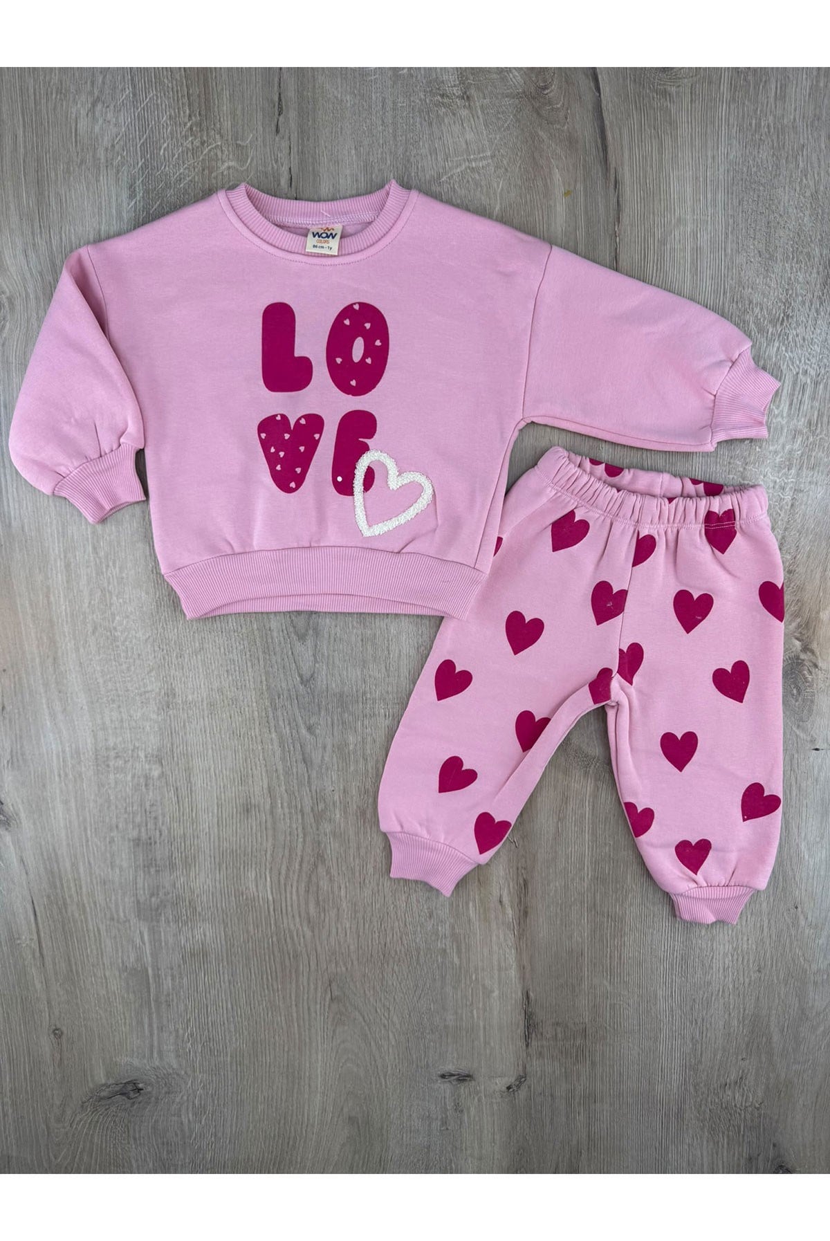 WOW-11180 (1-4 Yaş) LOVE Desenli 3ip Şardonlu Takım