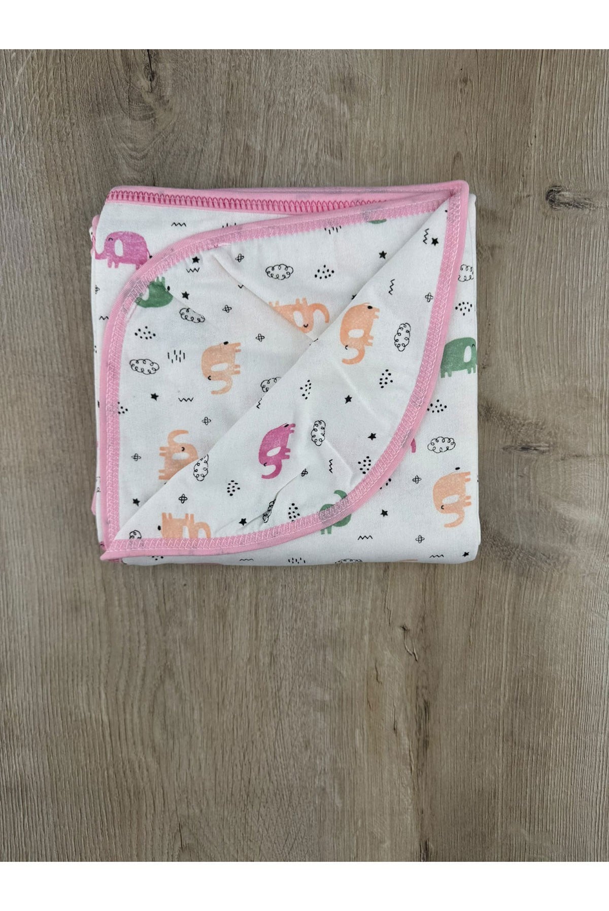 Yenteks-16  Renkli Fil Desenli Çift Katlı Penye Battaniye Ebat 100x100Cm